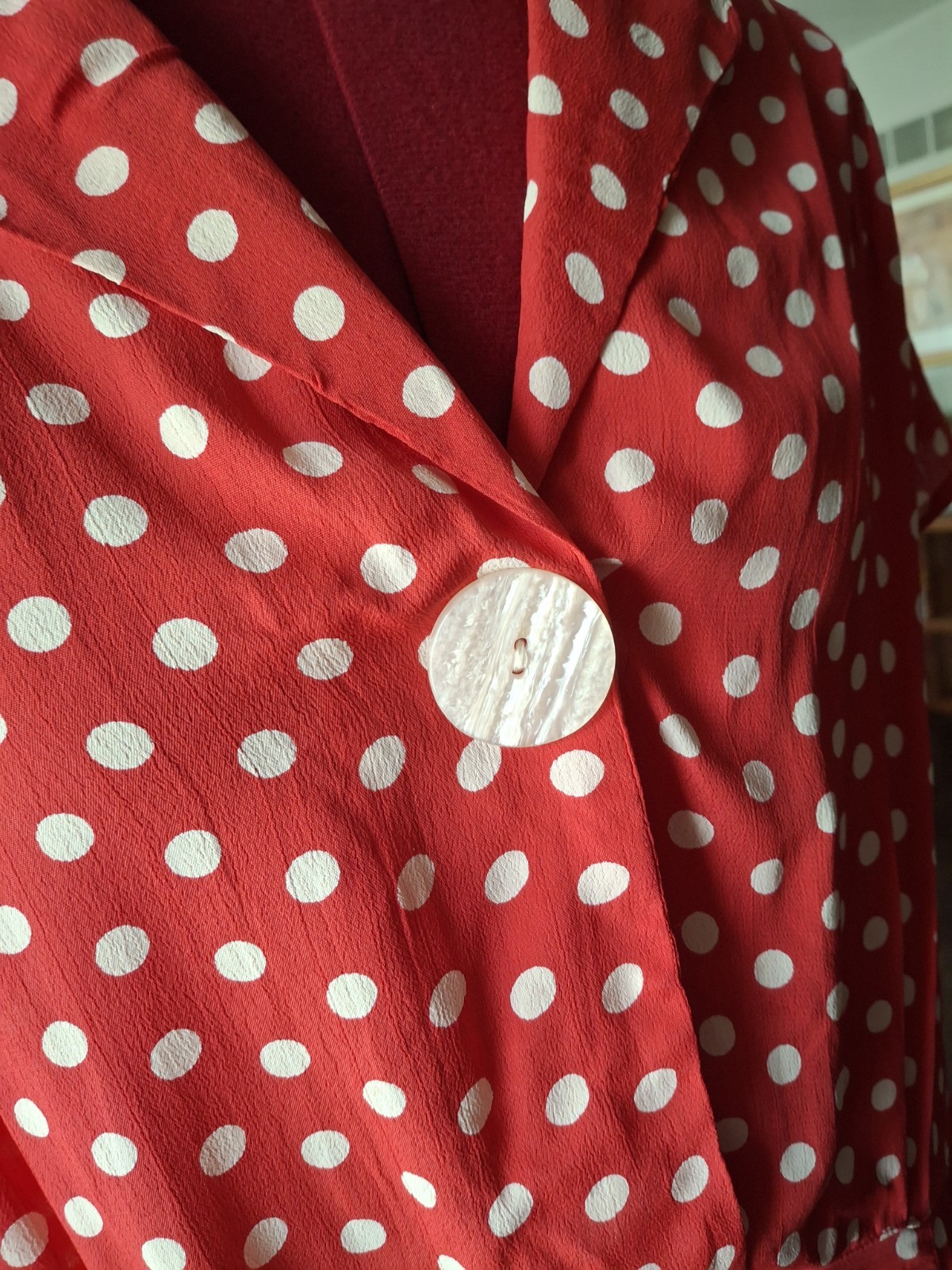 Vintage April Cornell 40s Style Red White Polkadot Dress Fit &Flare XL