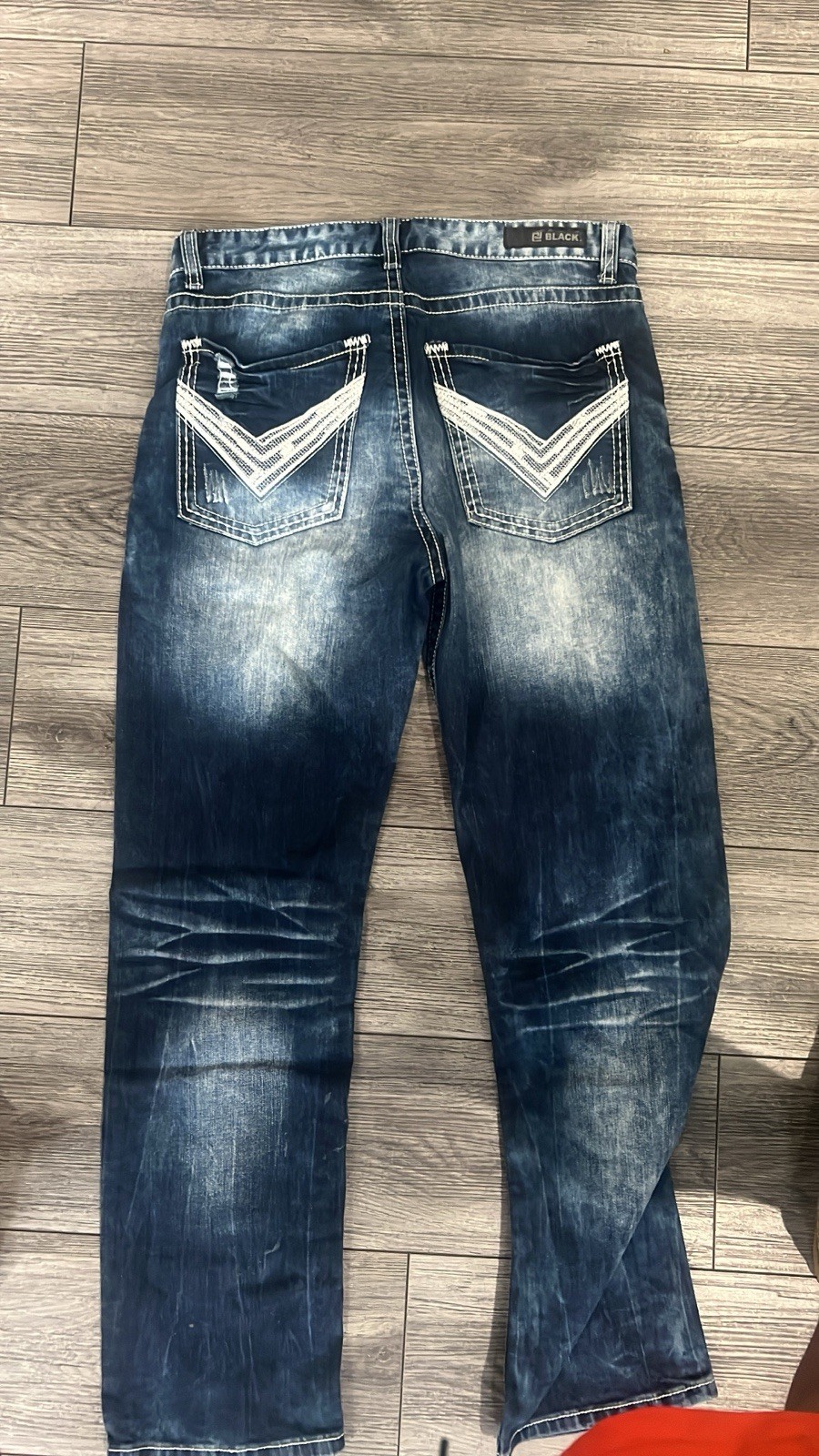 Black Men’s Blue Slim Fit Bootcut Denim Jeans, Embroidered 5-Pocket