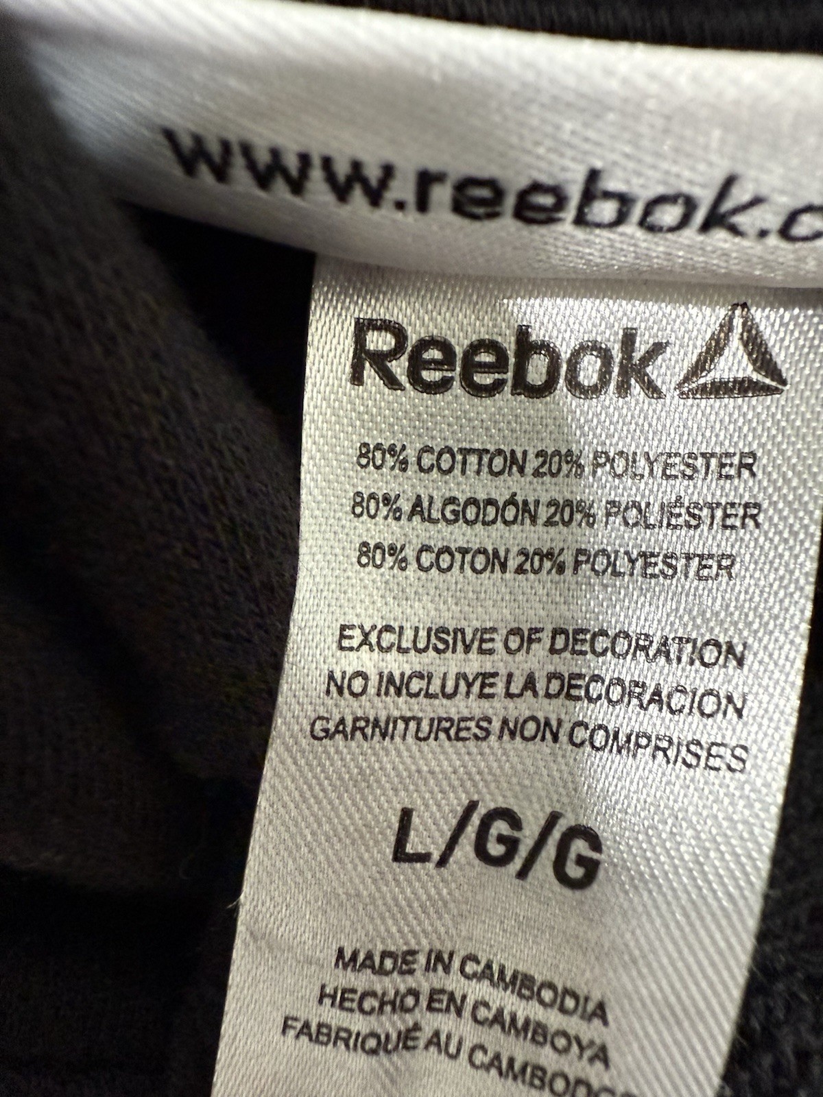 Reebok Pullover Hoodie Black Fleece Hooded Logo Pockets Men’s Size L