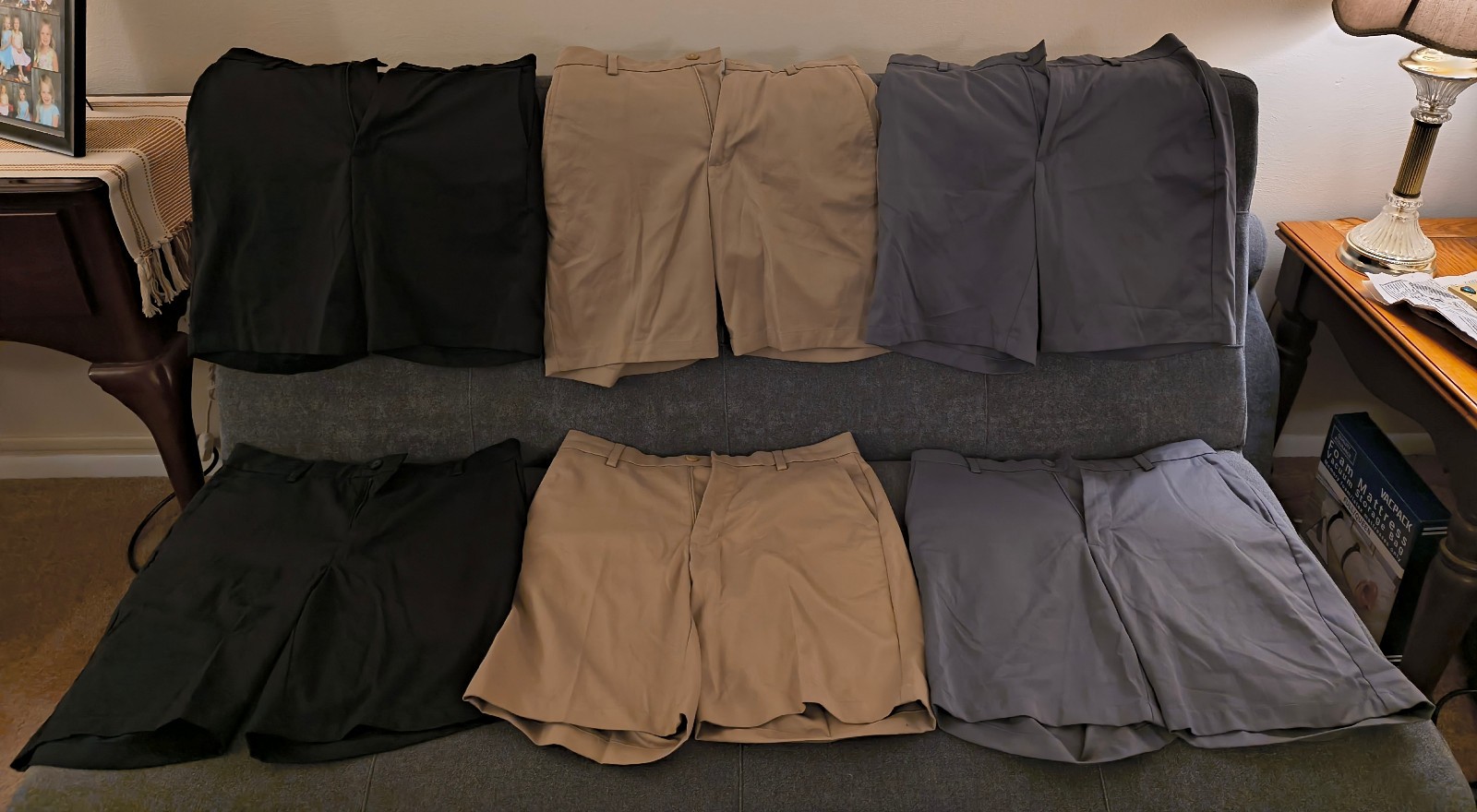 Amazon Essentials Men’s 9″ Golf Shorts | Black+Grey+Khaki | Size 32 | Lot of 6 |