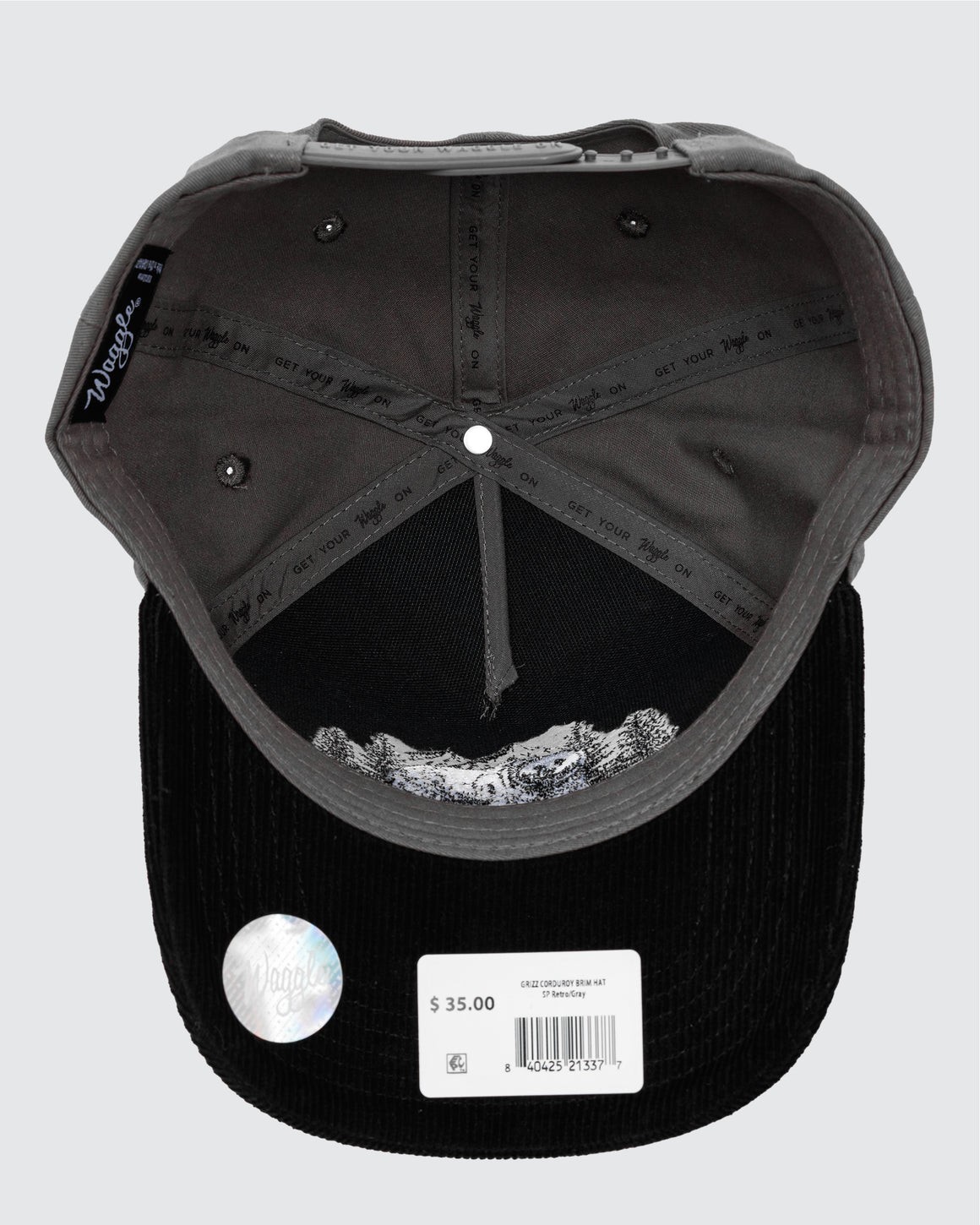 Waggle Grizz Corduroy Brim Hat Adjustable Gray/Black