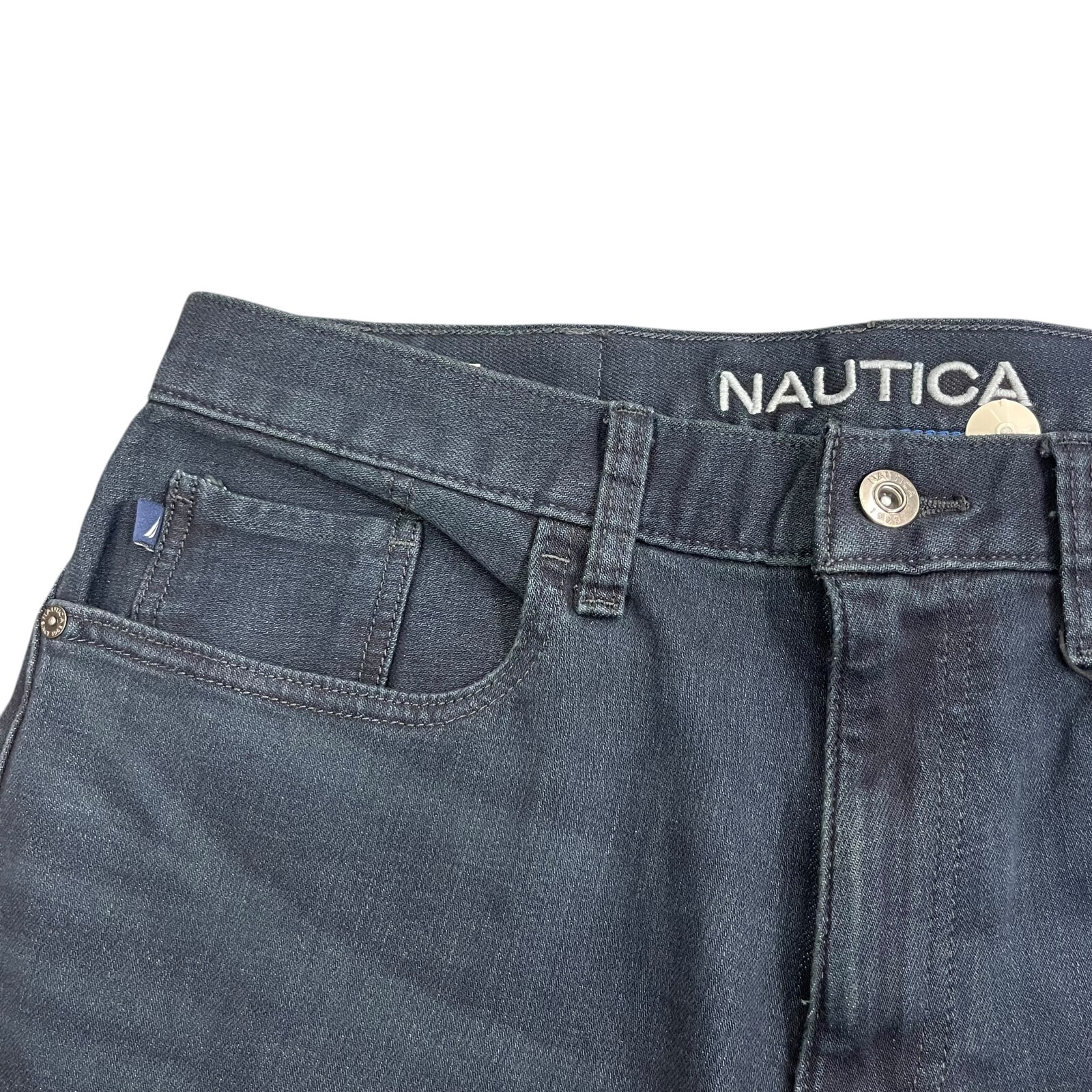 NWT Nautica Mens Original Relaxed Straight Stretch Denim Jeans Black Lagoon Wash