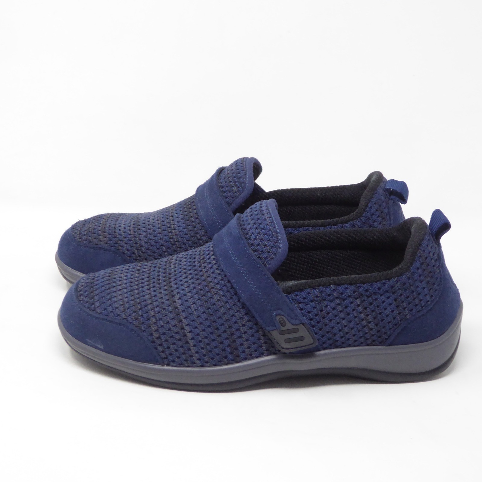 Orthofeet Quincy Women Walking Shoes Blue Mesh Hook Loop Strap 7.5 2E X-Wide