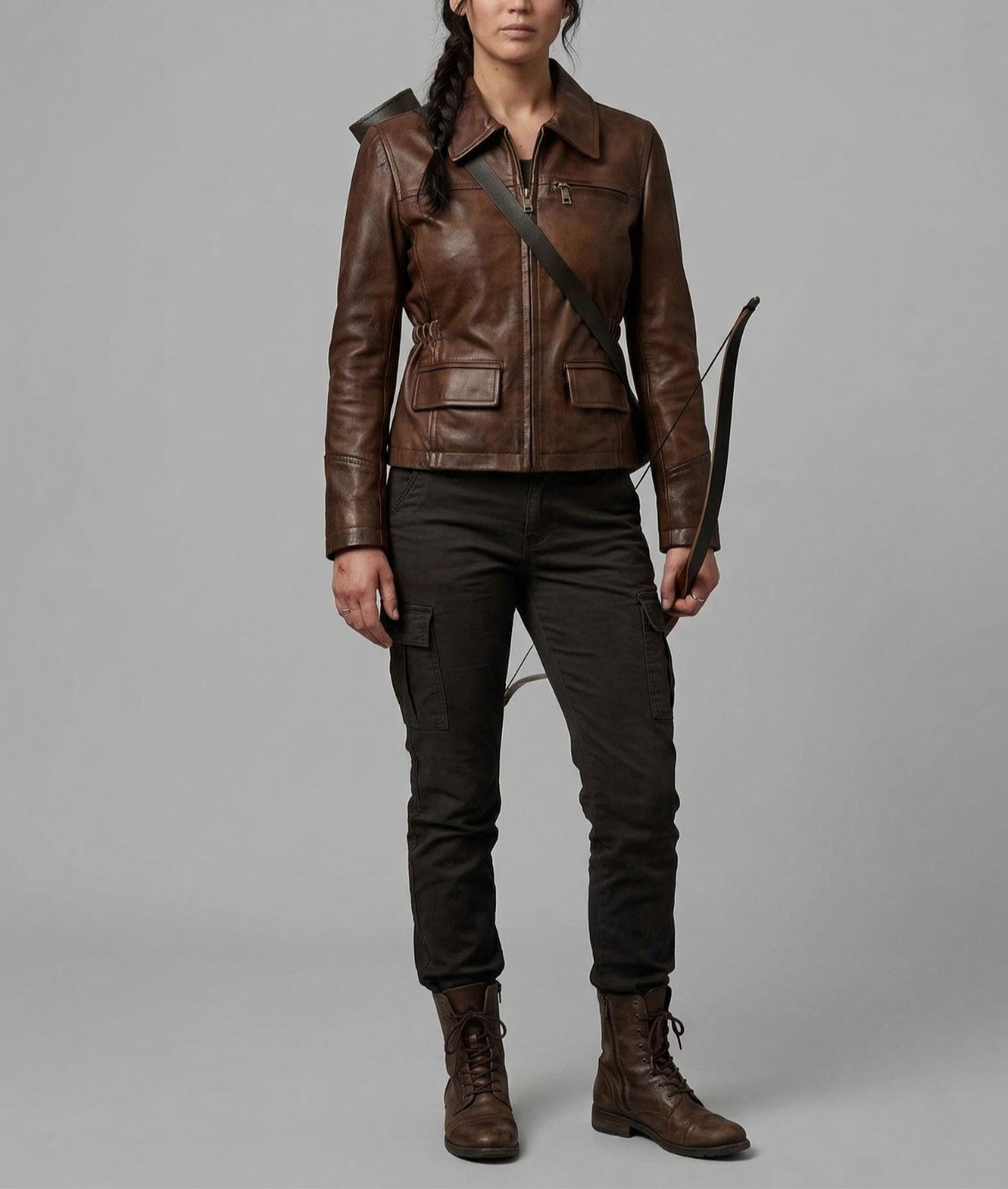 Womens Brown Real Leather Jacket Vintage Distressed Utility Field Military Coat