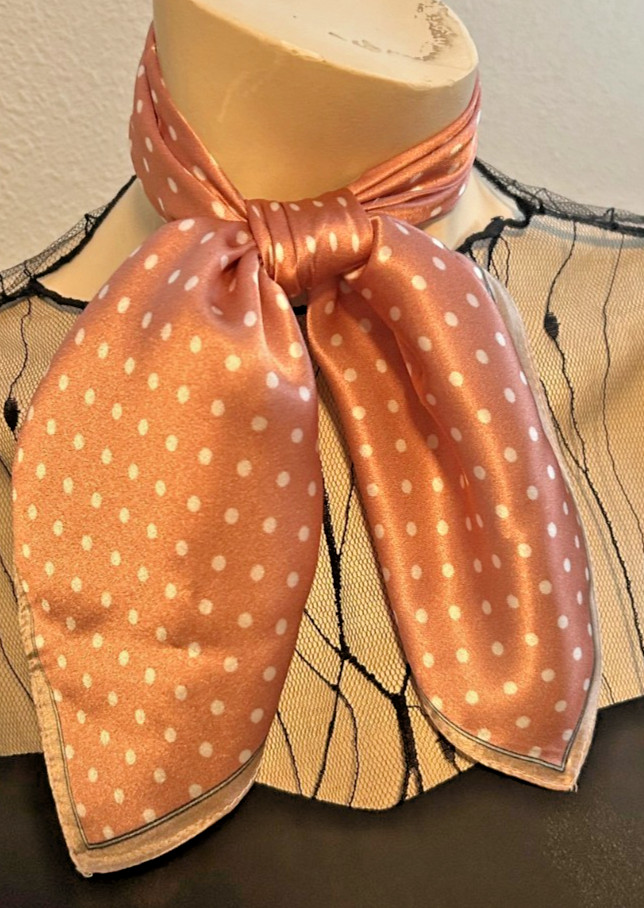 NEW 20 x 21 In. Sq. Med. Deep Pink, White Polka dots 100% Silk Pat.- SS 1050