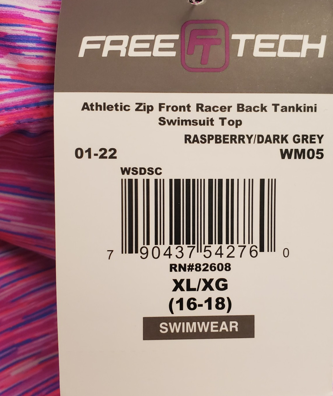 Free Tech Racer Back Raspberry/Grey Womens Swim Top Size XL