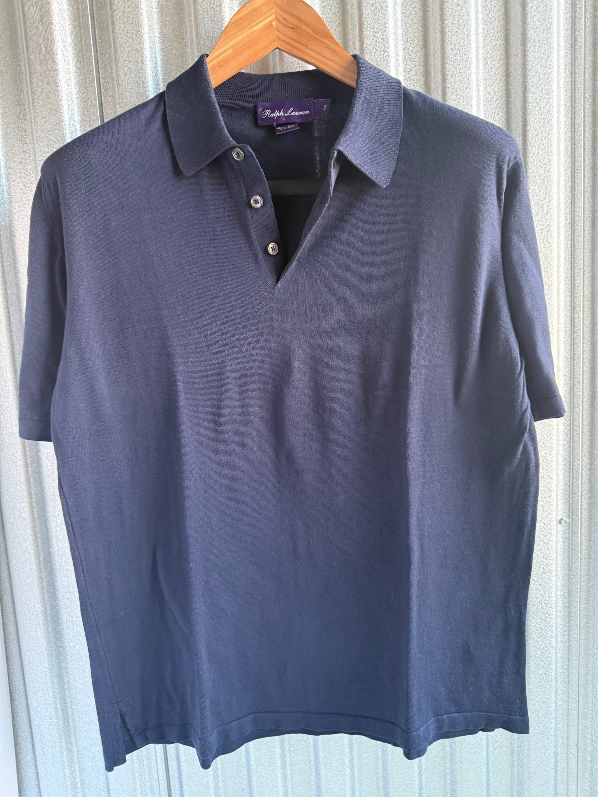 Ralph Lauren Purple Label Men Polo L Navy Blue Luxury Short Sleeve England