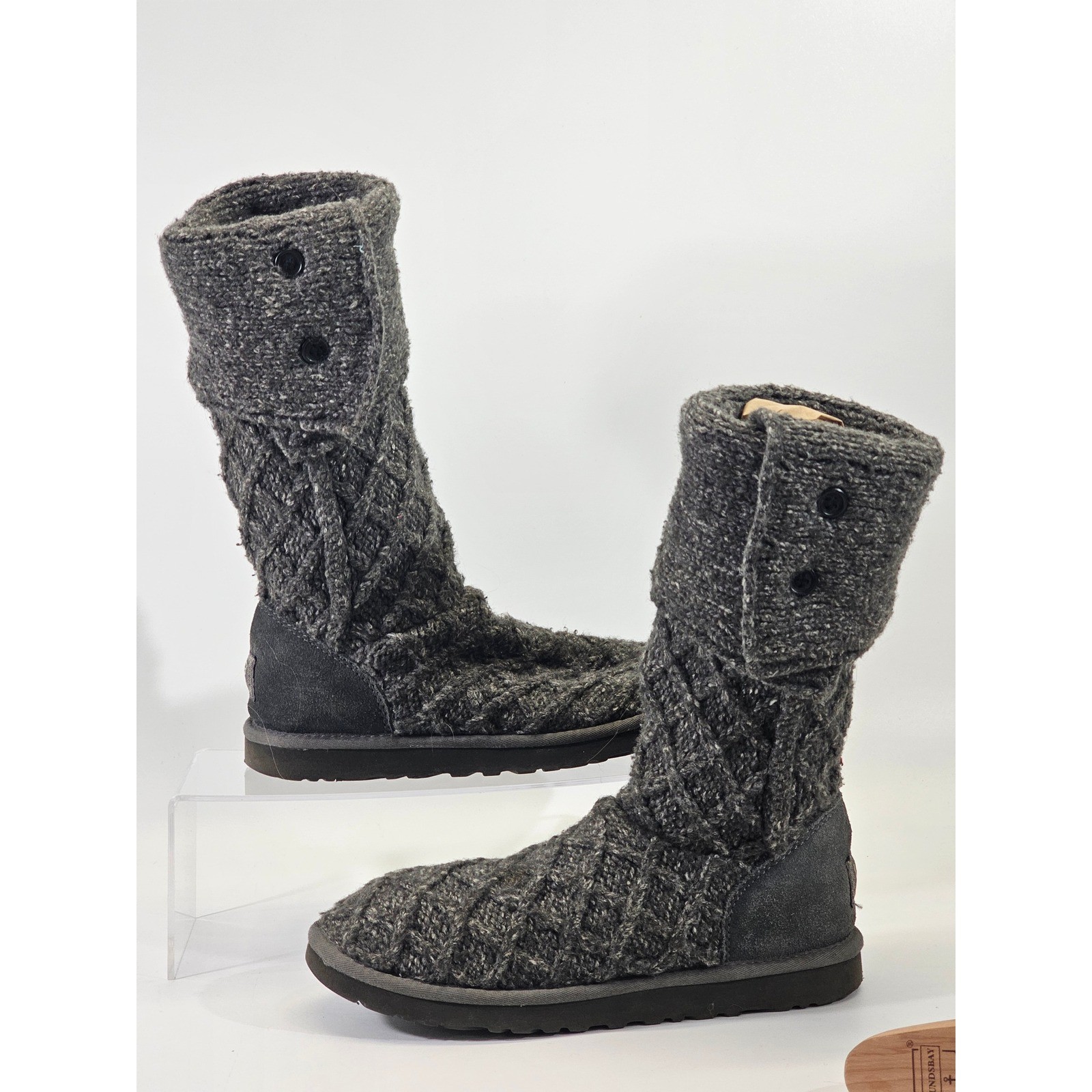 UGG Australia Lattice Cardy Grey Knit Tall Or Fold Down Boots 3066 Womens Size 8