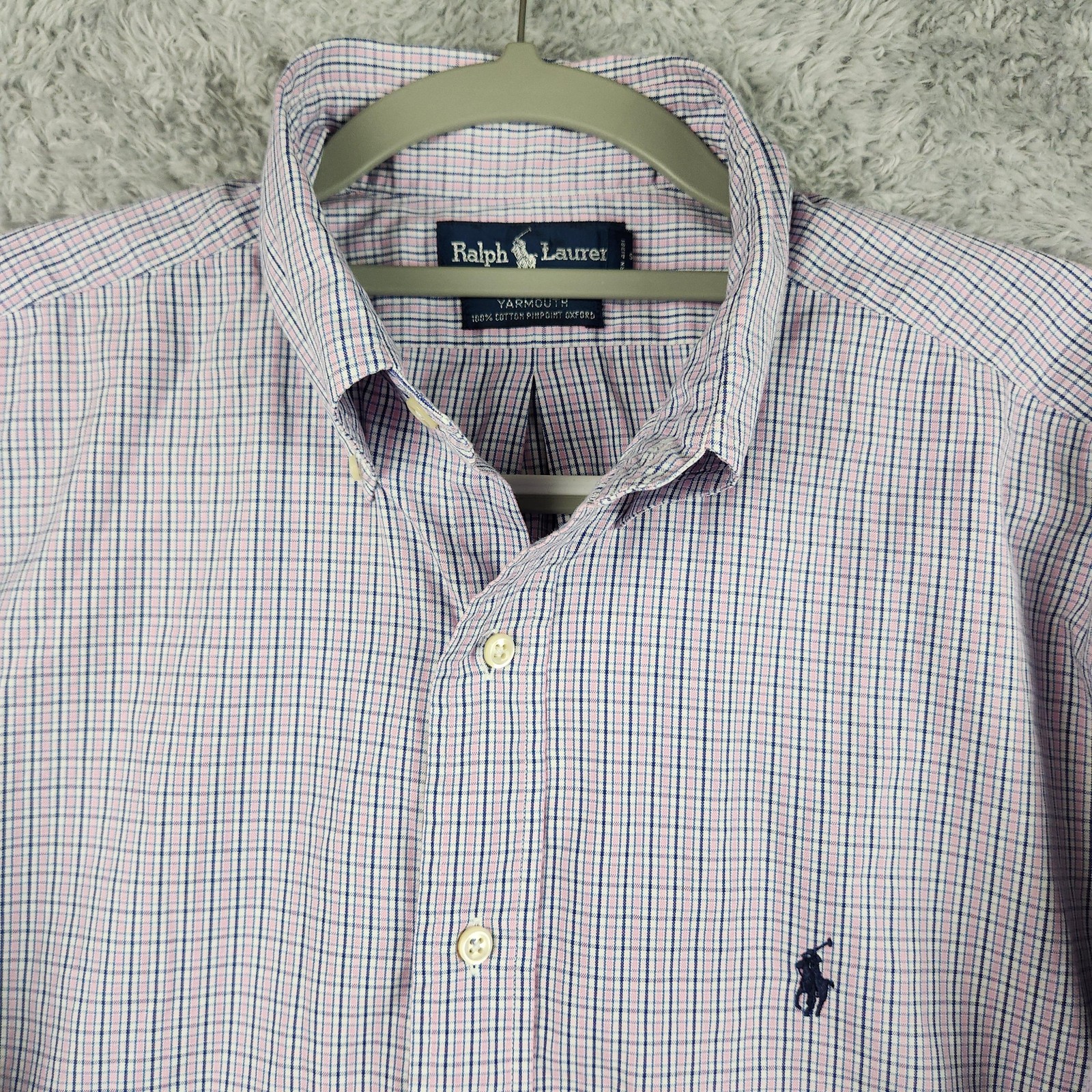Vintage Ralph Lauren Shirt Mens 16.5 34/35 Pink Check Yarmouth Oxford Pony Y2k