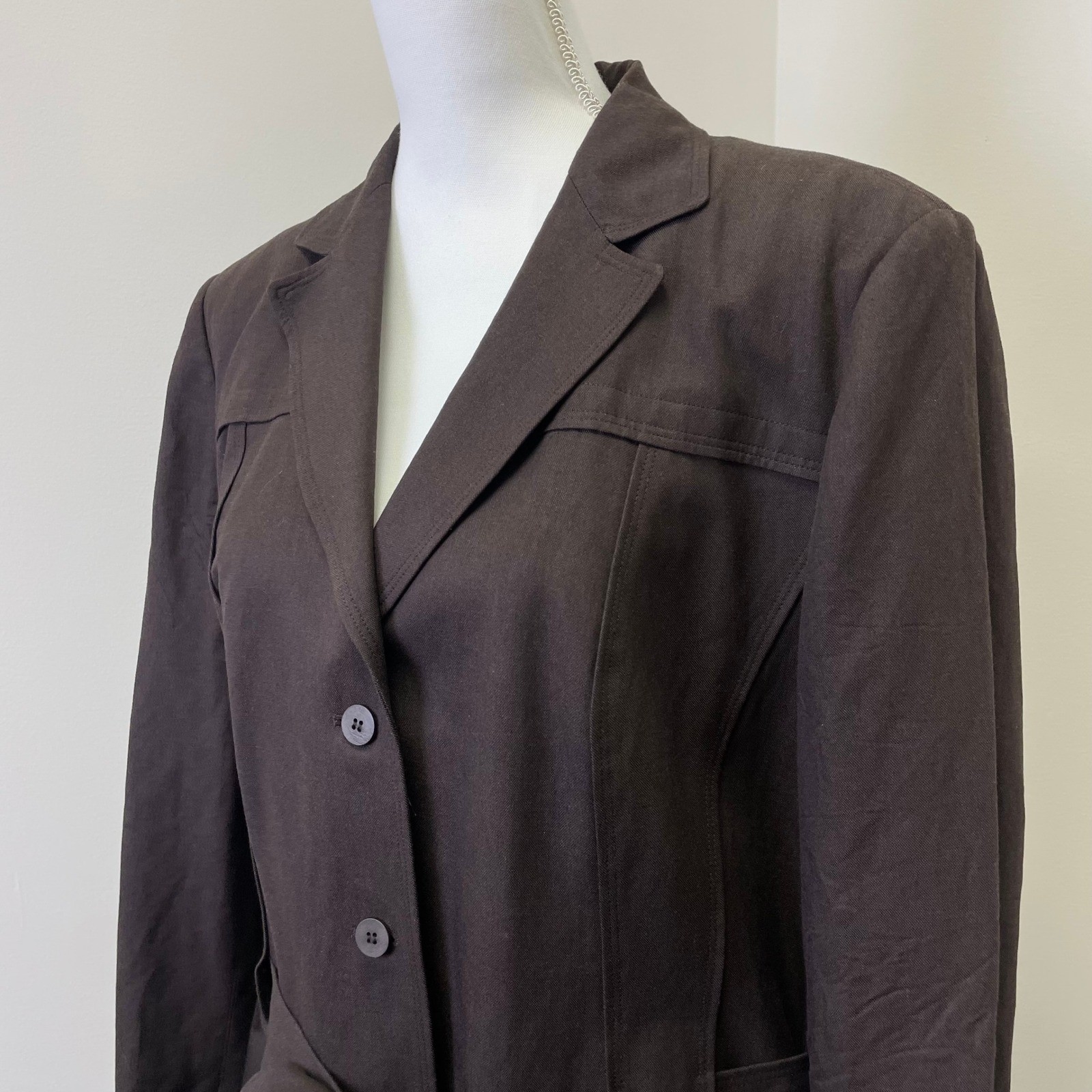 Vintage Talbots Linen Blend Blazer Brown Jacket Womens 18 Safari Quiet Luxury