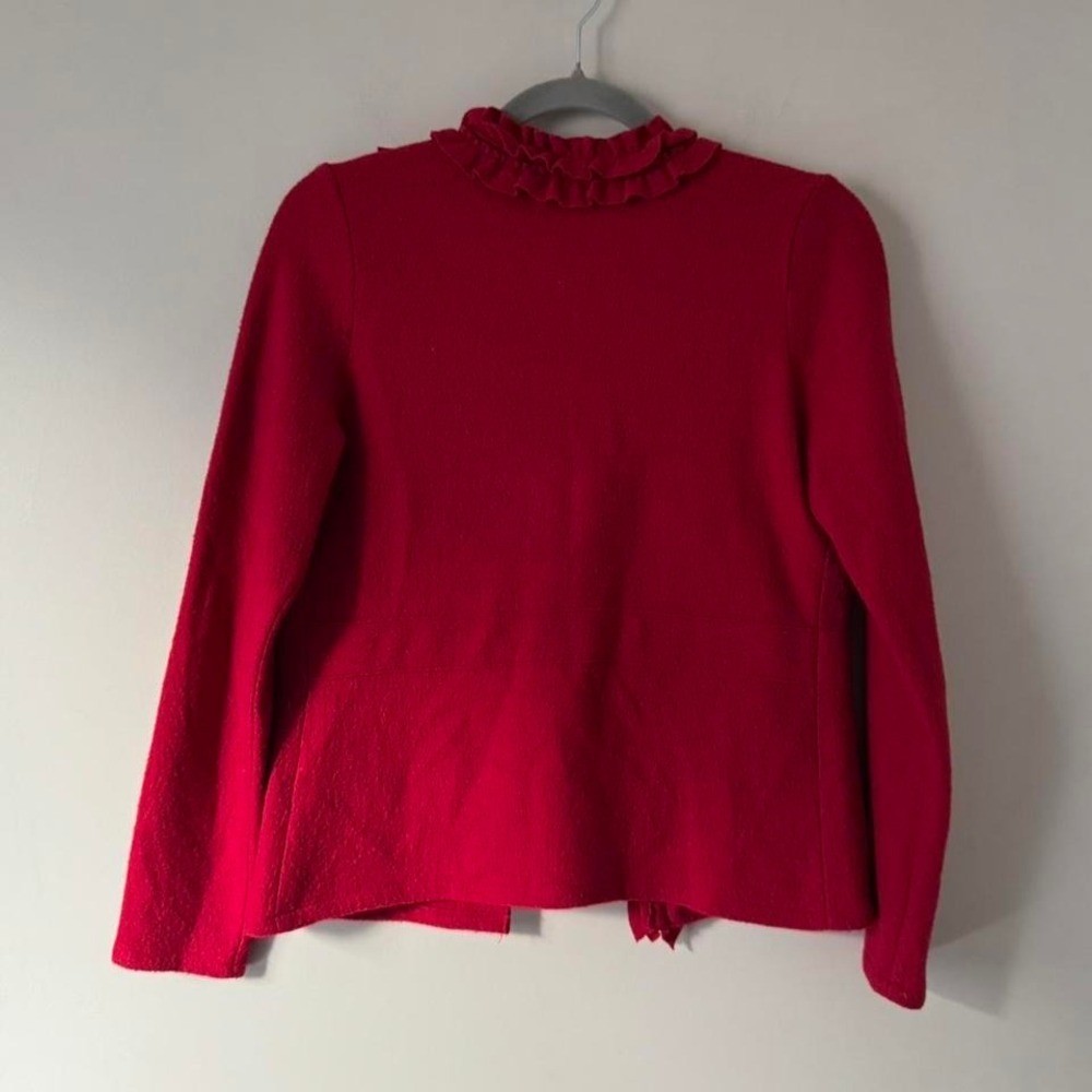 Red Ruffle 100% Merino Wool Blouse Cardigan