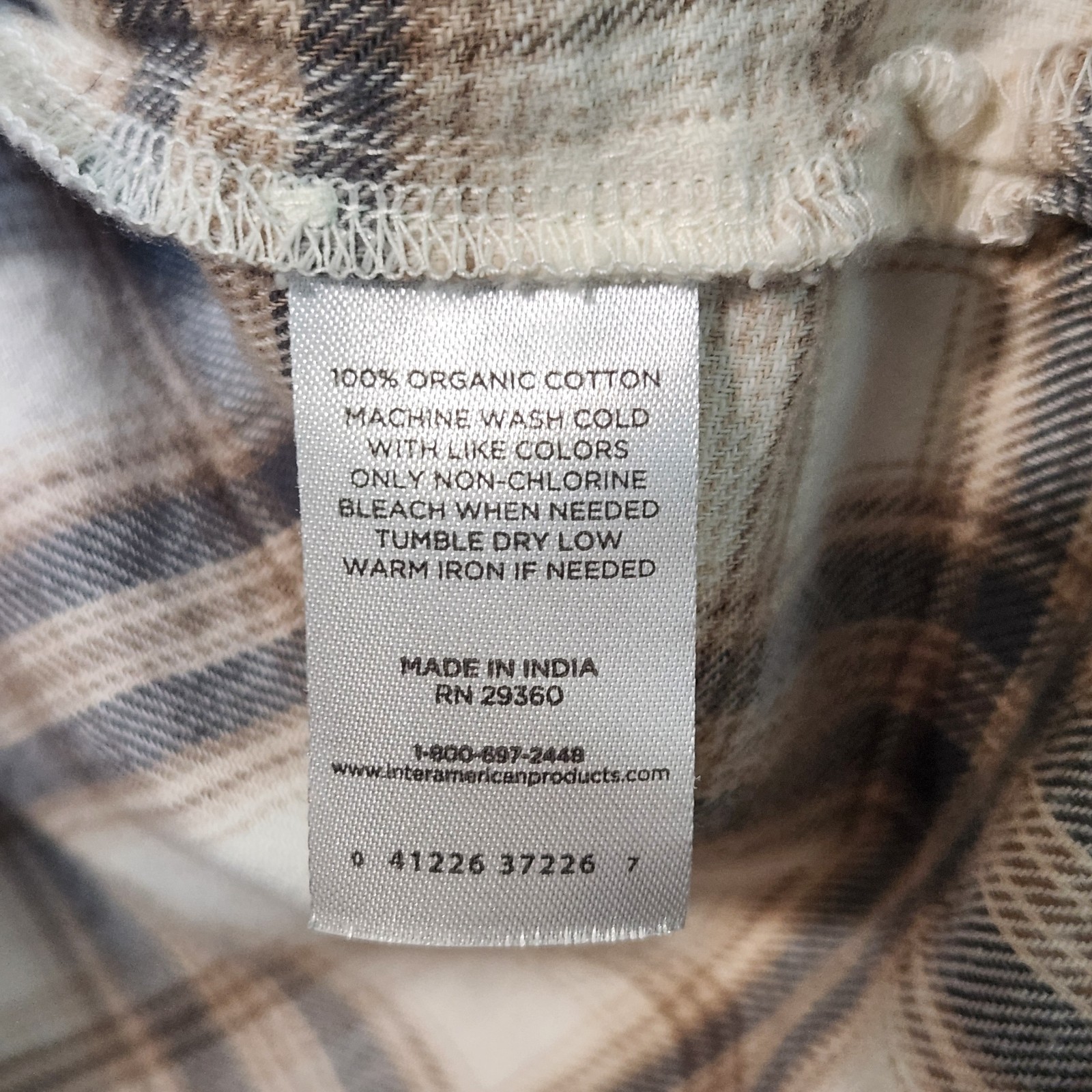 Dip Women’s Beige Brown Tan Plaid Flannel Button Up Shirt Organic Cotton Size M