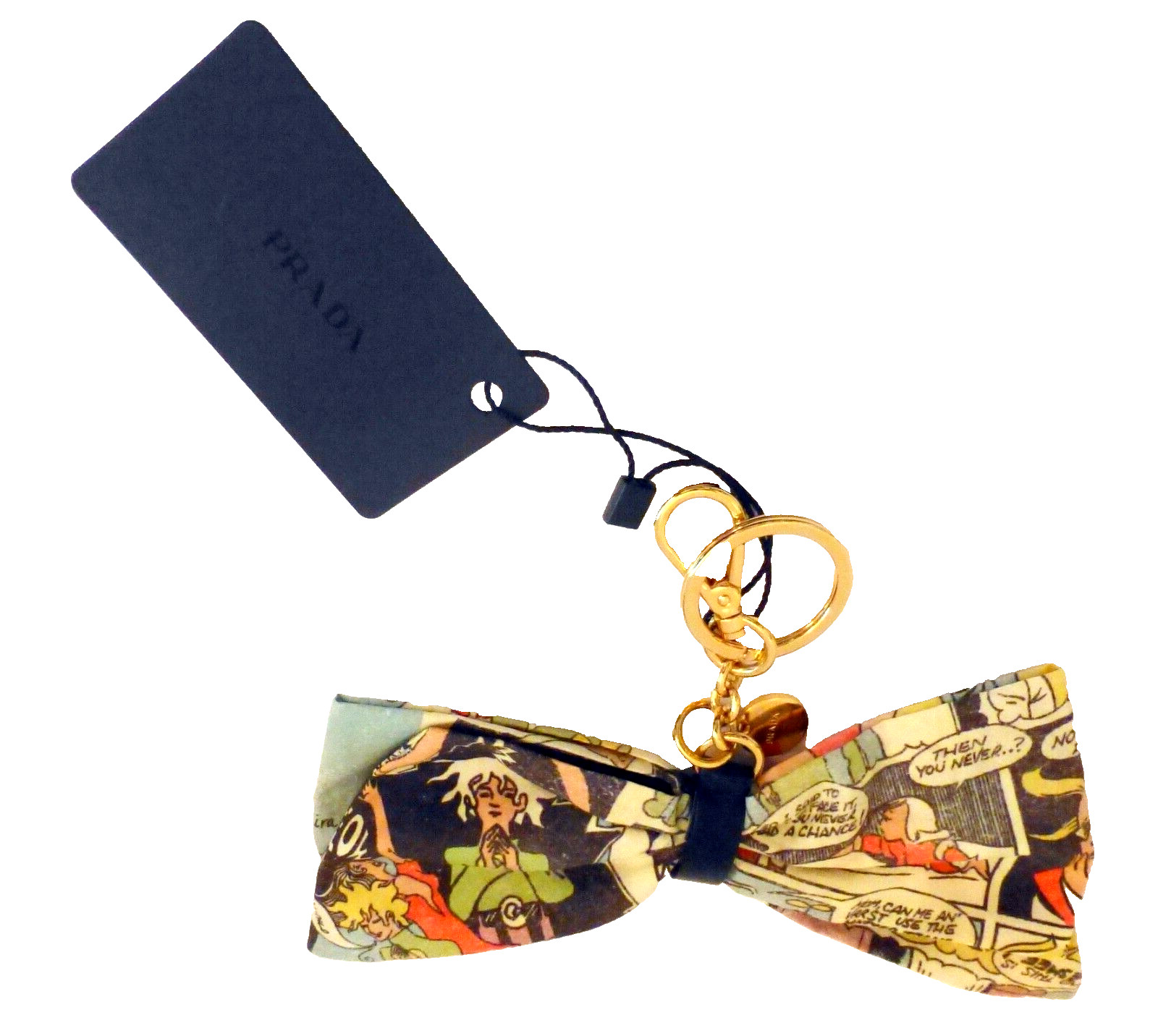 Prada Keyring Chain Purse Charm Popeline Comics Print Fabric Bow NWT