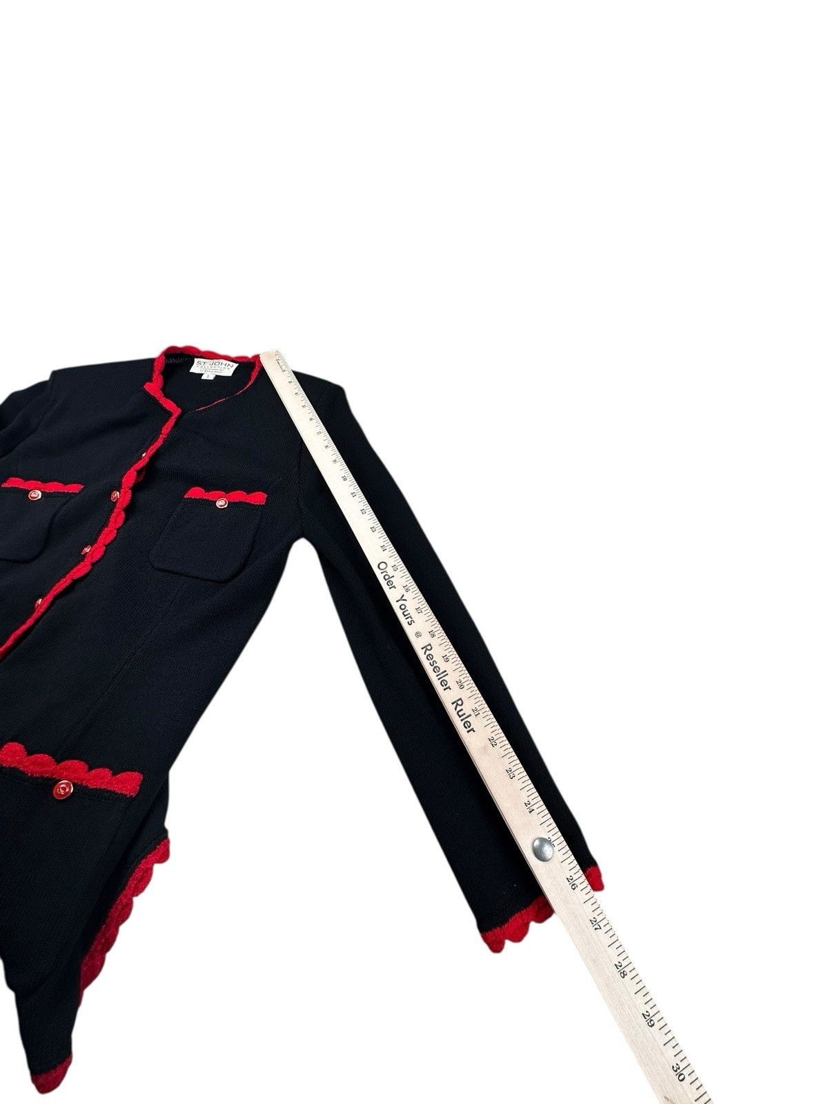 St. John Collection Black Knit Jacket Red Trim Santana Knit Women’s Small