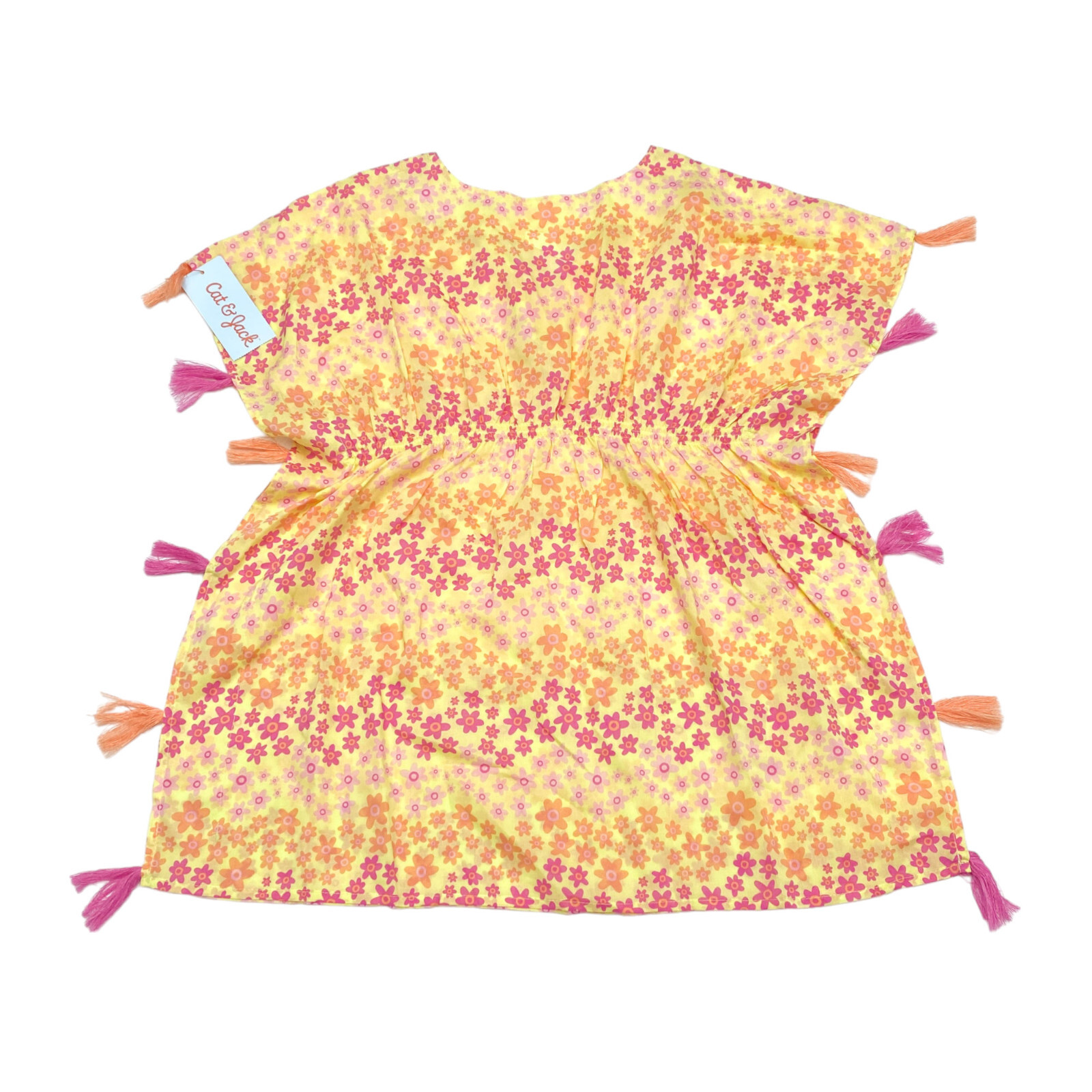 Cat & Jack Girls Size S 6/7 Caftan Swimsuit Cover Up Floral Yellow Orange Pink