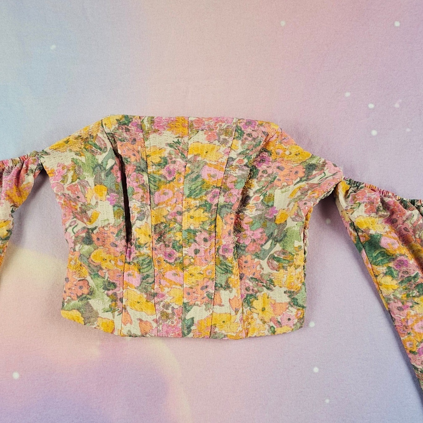Wild Fable Corset Top Womens XXS Multicolor Excellent Floral Puff Sleeve Cropped