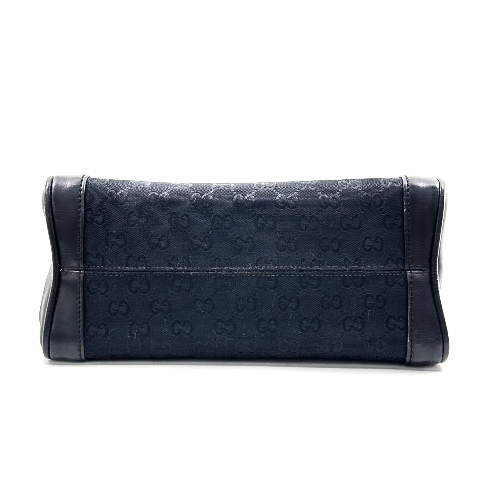 Vintege GUCCI Shoulder Bag GG Horse Bit Black Leather Canvas Auth From Japan