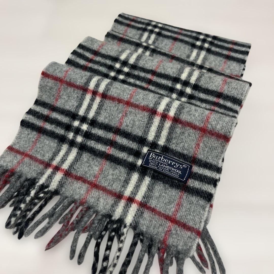 Vintage Burberry Wool Scarf Nova Check Gray 138x22cm/54.33×8.66in japan
