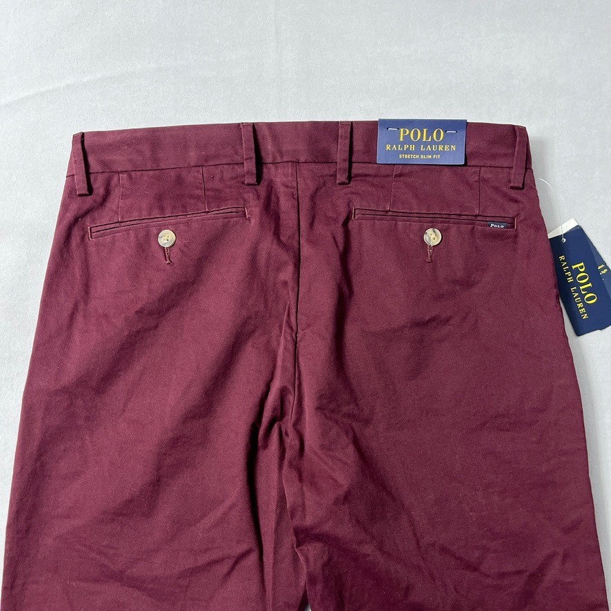 Polo Ralph Lauren Pants Men 32×34 Maroon Slim Fit Stretch Chino NWT READ FLAW