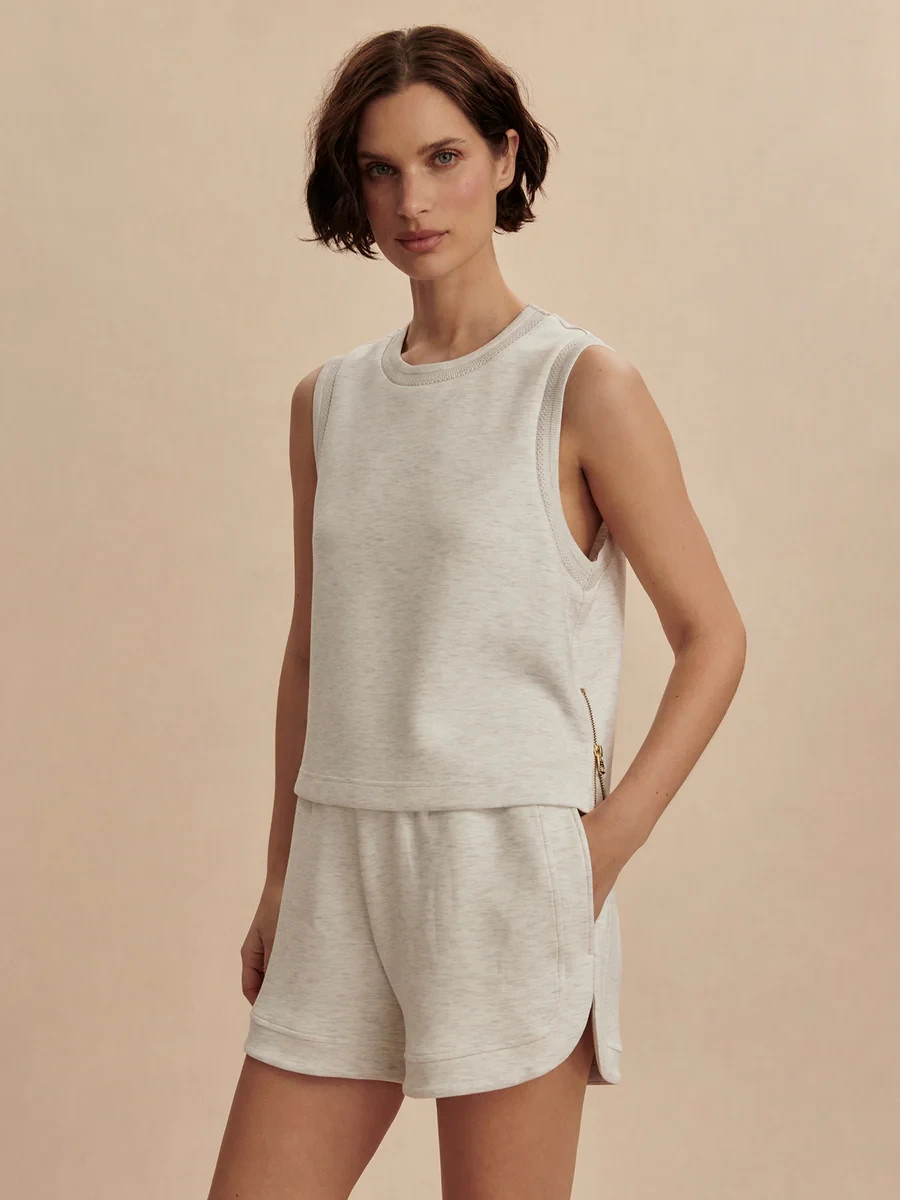 NWT Varley DoubleSoft Lounge Set Ivory Marl Shea Crop Tank S Slim Cuff Pant XS