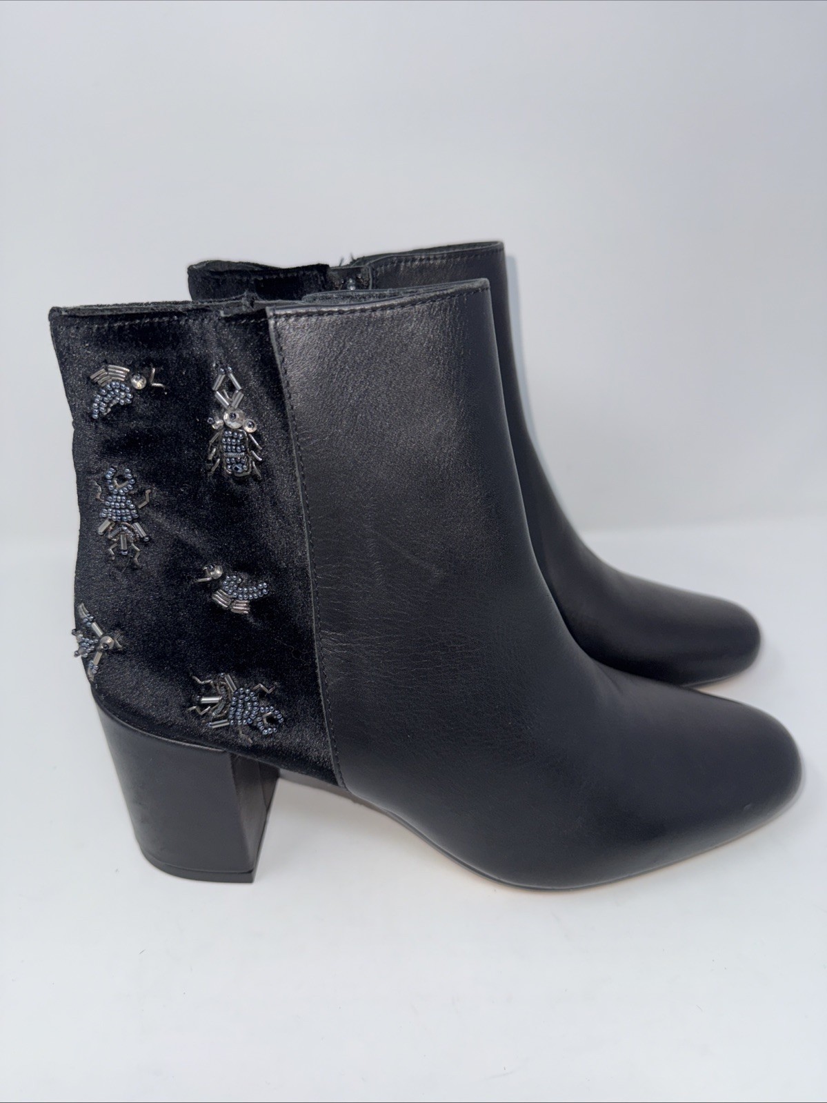 BARNEYS NEW YORK Black Bug Beaded Suede Ankle Boot Shoes 39