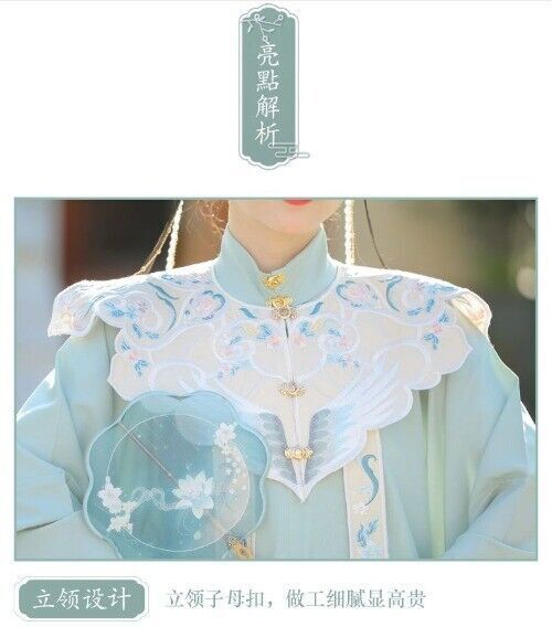 Chinese Style Ming Dynasty Cloud Shoulder Stand Collar Long Shirt Pleated Dress