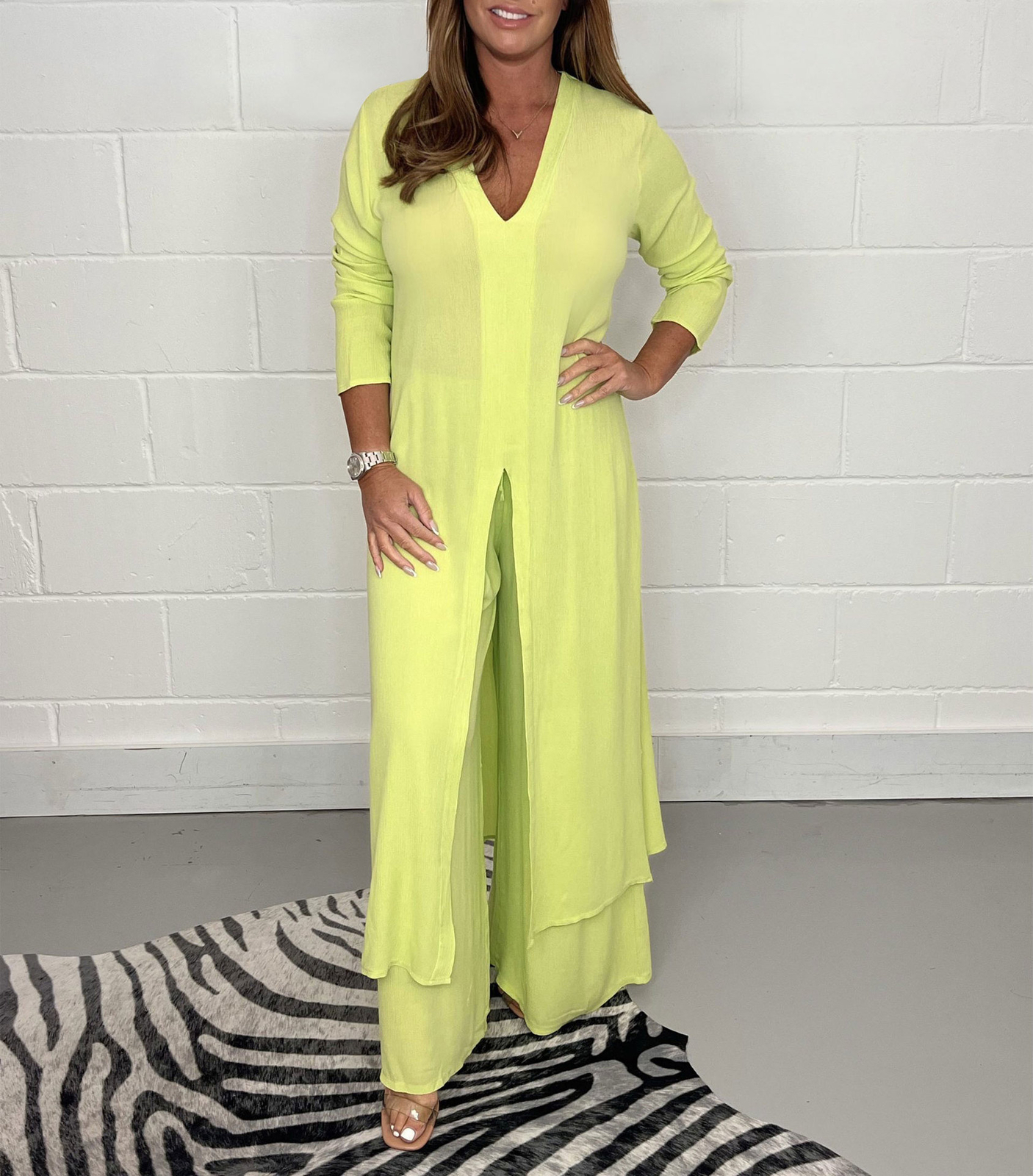 Summer 2Pcs Ladies V Neck Suit Long Split Dress Tops+Trousers Co Ord Set Outfits