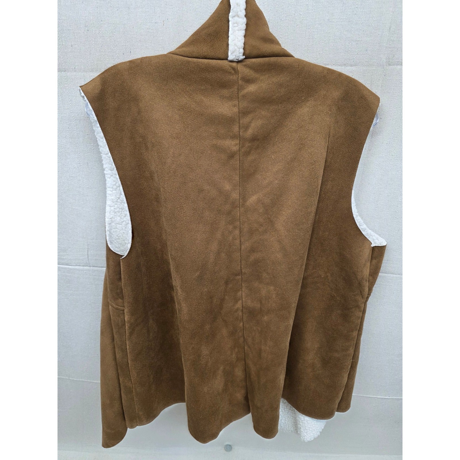 Est. 1946 Womens Faux Suede Shearling Lined Drape Front Vest Brown XL