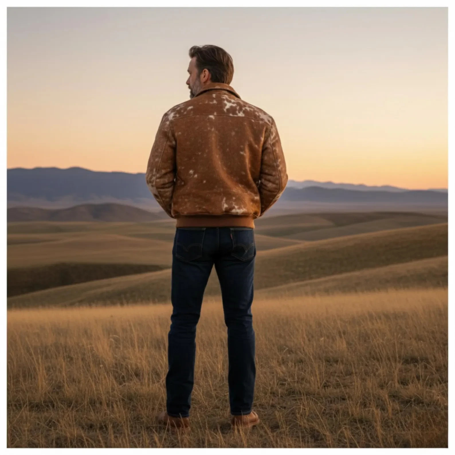 Cowhide Leather Bomber Jacket | Brown & White Hair-On Hide Western Style