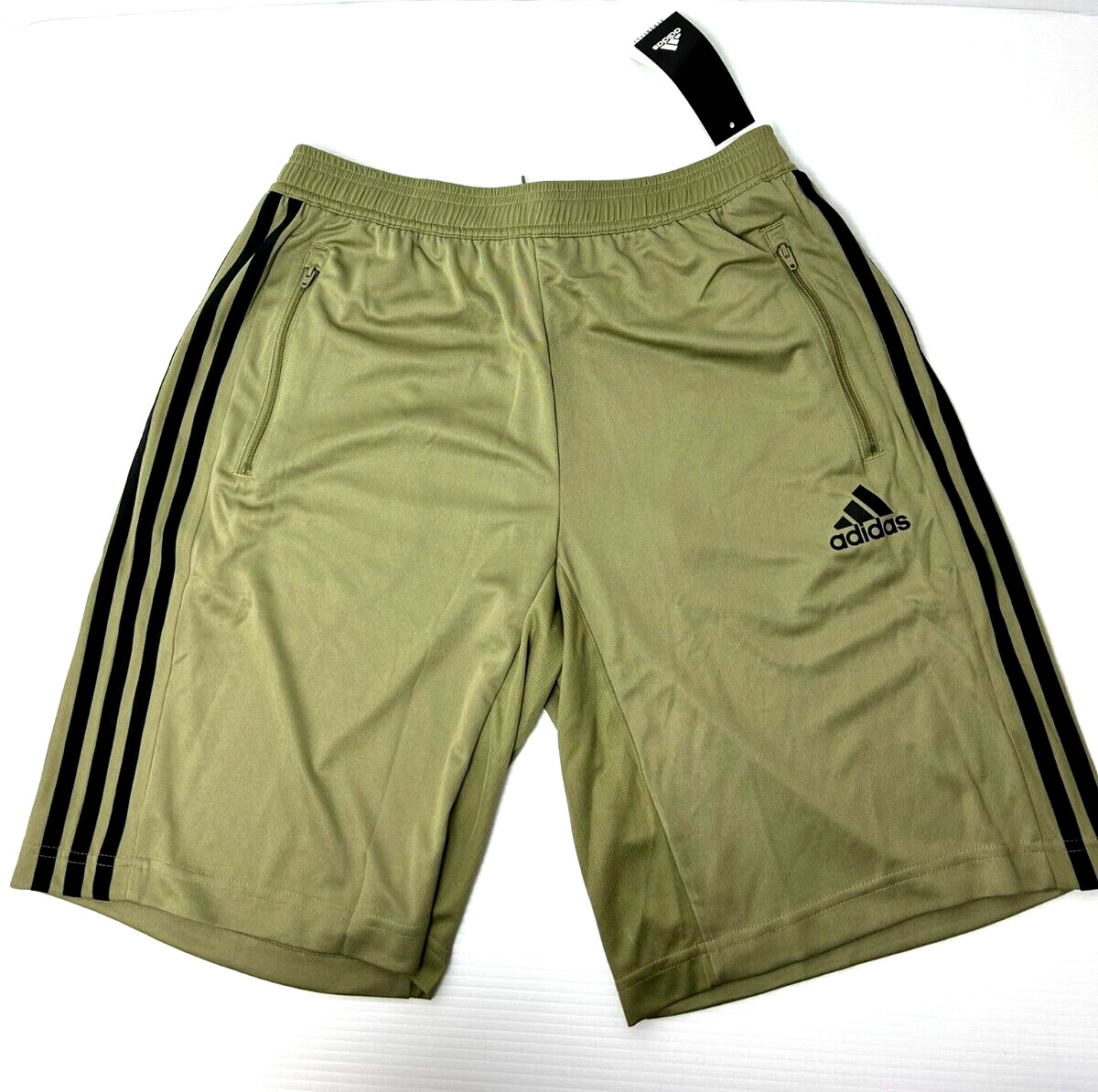 adidas Designed 2 Move 3-Stripes Orbit Green Black Zip Pocket Shorts H55312