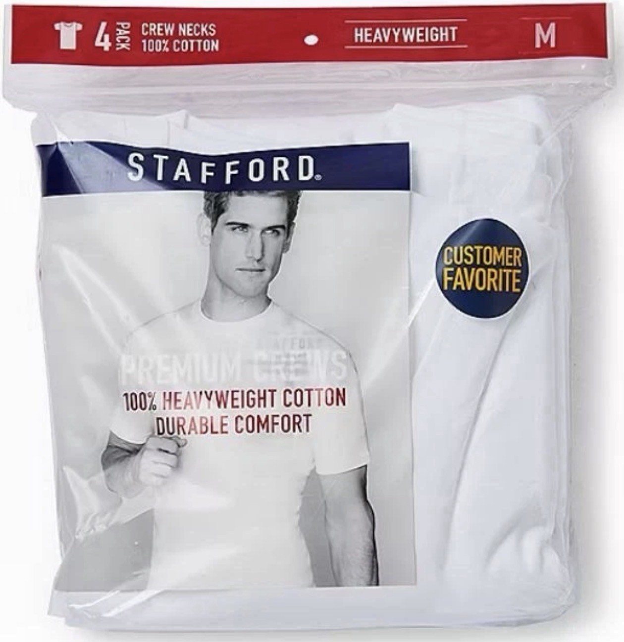Stafford 4-Pack Men’s Heavy Weight 100% Cotton Crew-Neck T-Shirt White