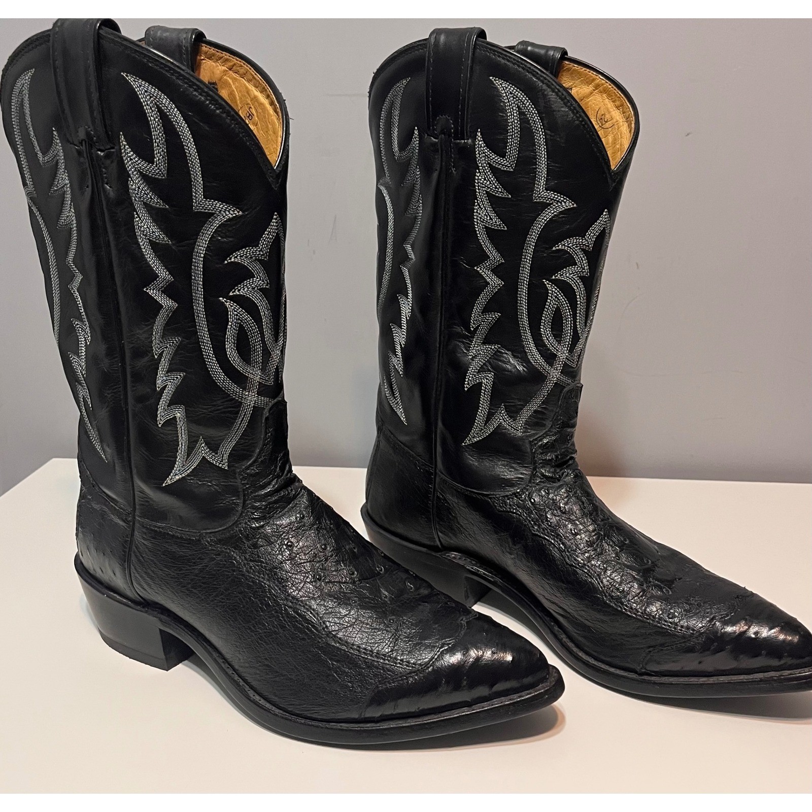 Tony Lama Mens Four Piece Black Ostrich Leather Western Cowboy Boots 10D USA