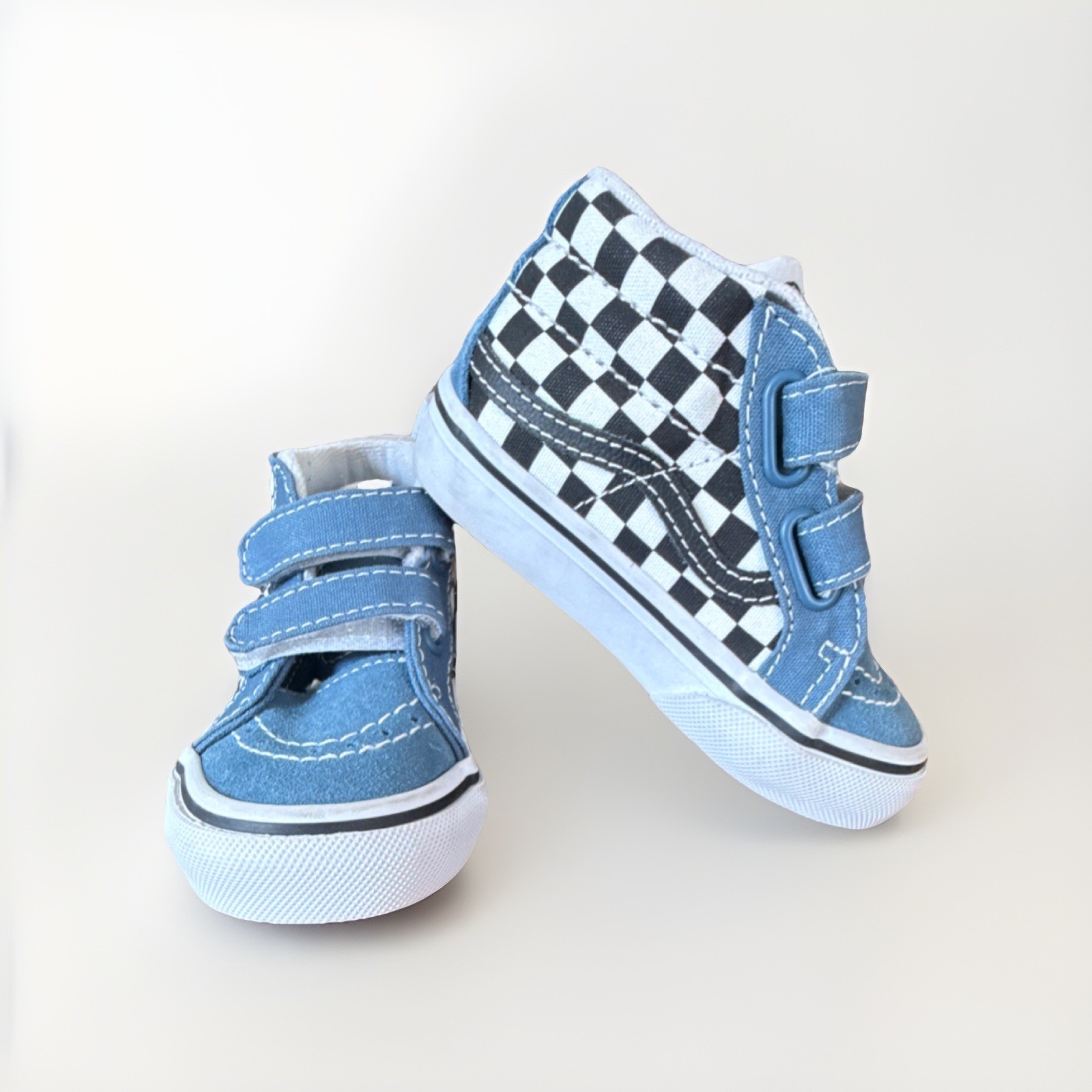 VANS Off The Wall Kids High Top Checkerboard Hook & Loop Sneakers 5.5 Blue