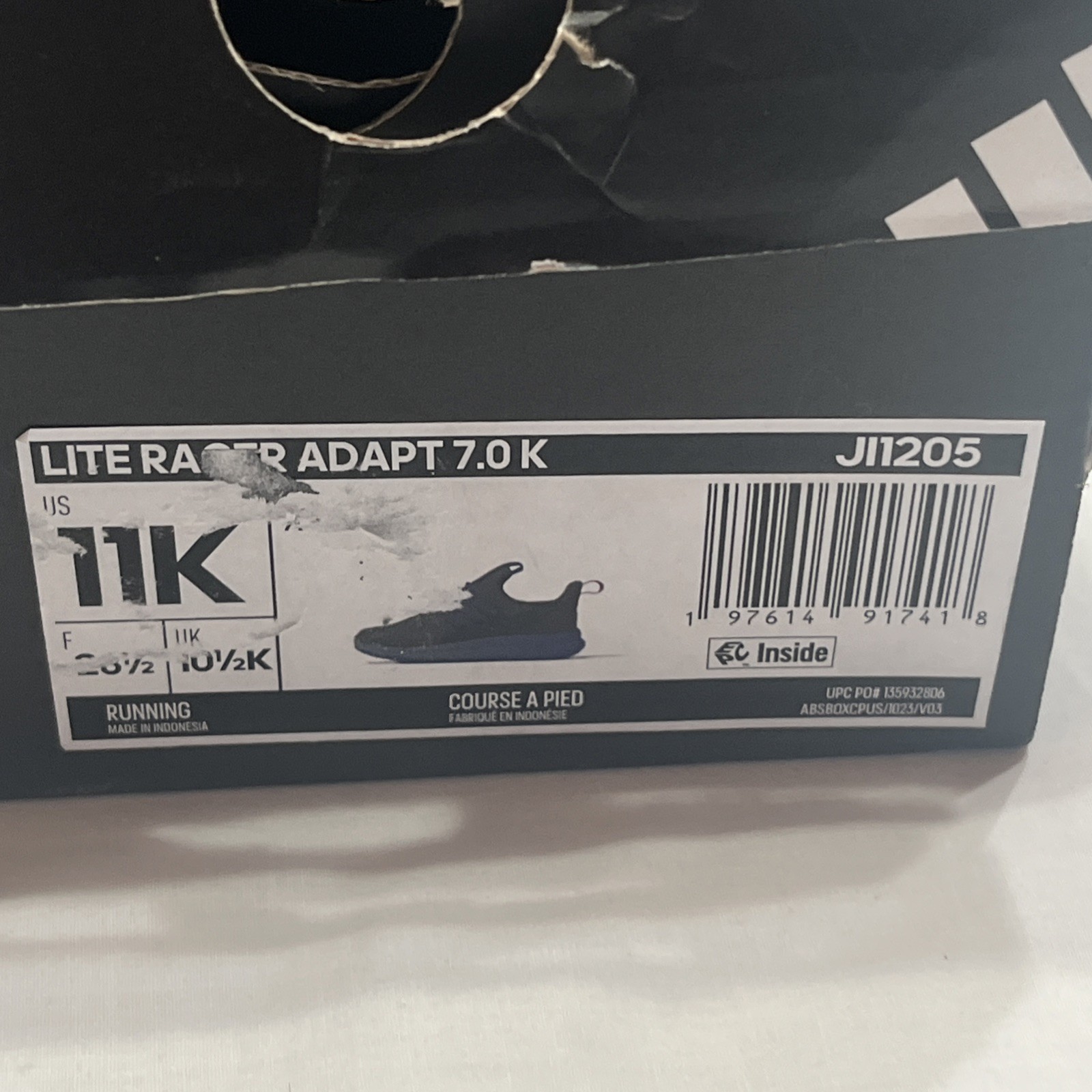 Boy’s Athleisure adidas Lite Racer Adapt 7.0 Sneaker JI1205 US Size 11K Dmg Box