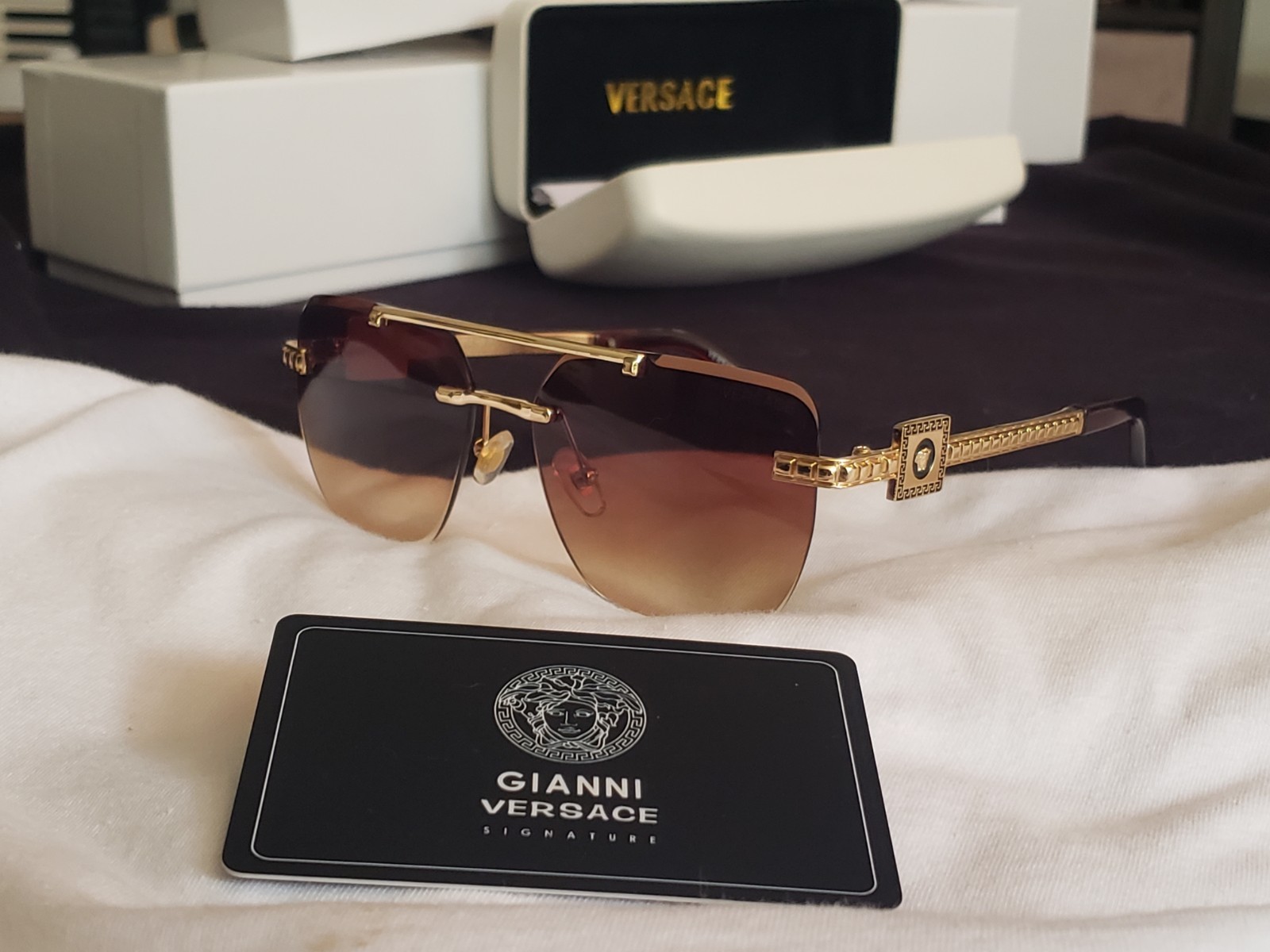 Versace Rimless Gold Metal Sunglasses Gradient Lens for Men