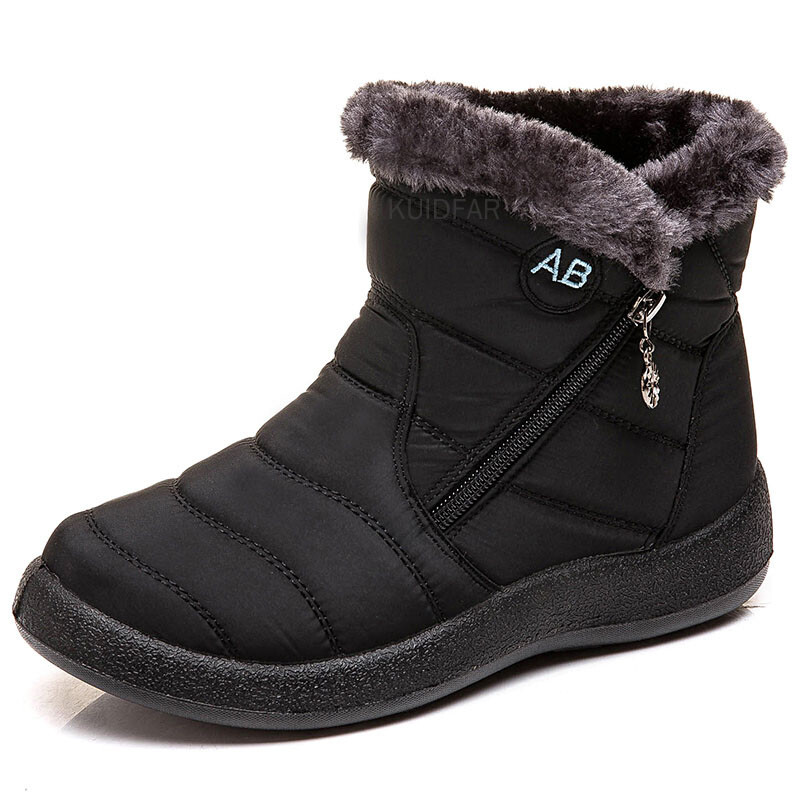 Waterproof Winter Women Shoes Snow Boots Fur-lined Slip On Warm Ankle Size US