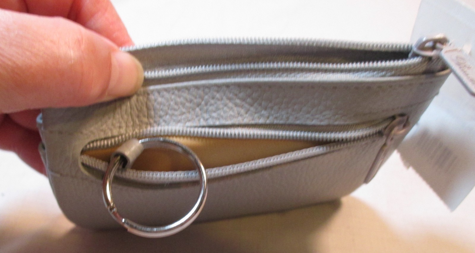 Buxton Gray Leather Card Case ID Coin Wallet Compact Wallet