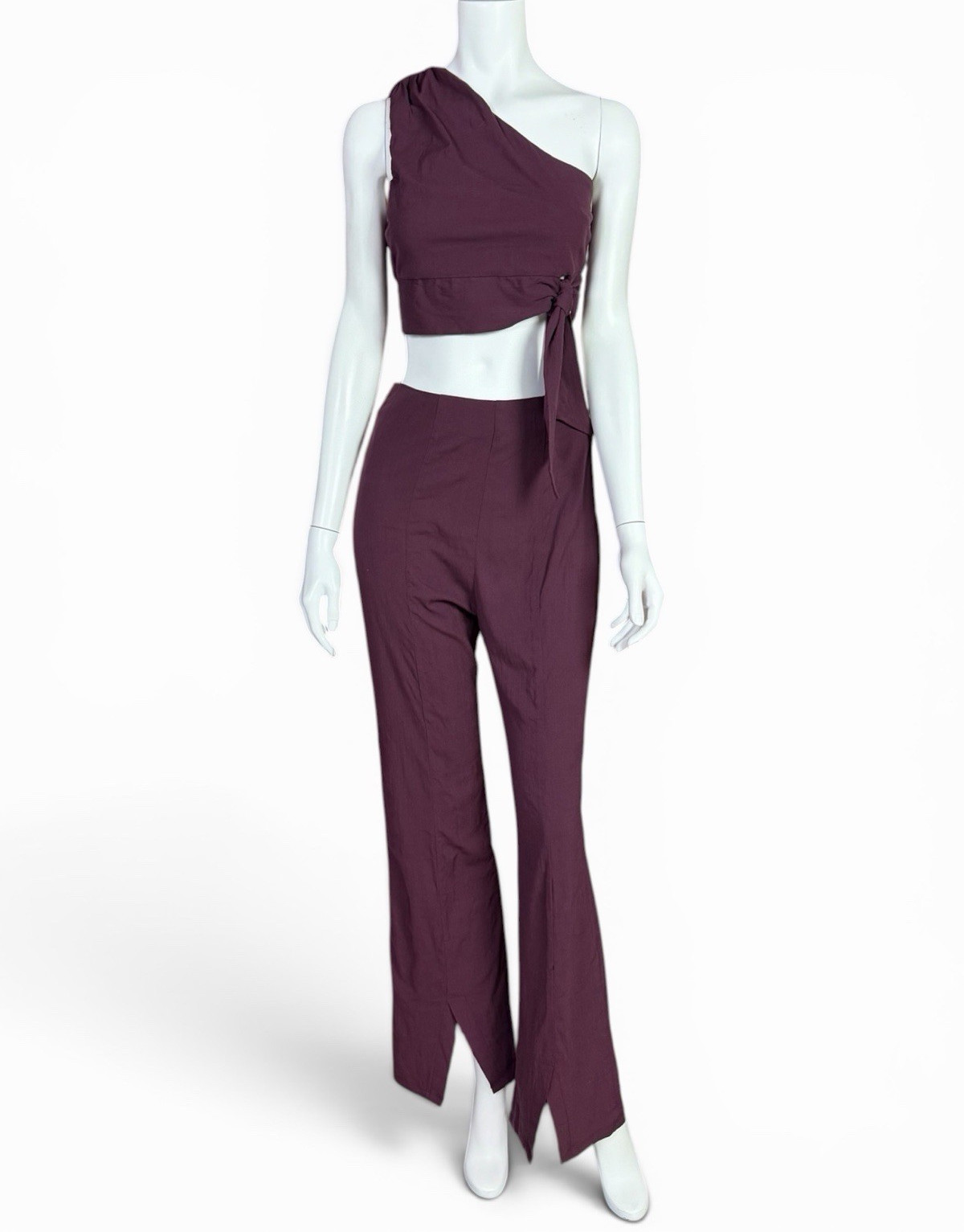 Free People Purple S 2-Piece Alexa Set One Shoulder Tie Crop Top Flare Pants
