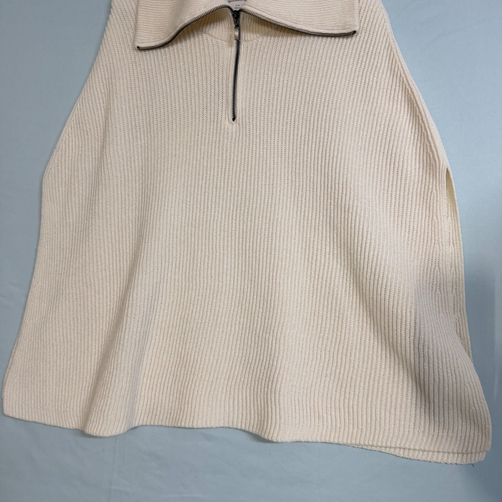 J. Jill Size-XL-3X Poncho Sweater Cream Ribbed Quarter Zip Cotton Blend