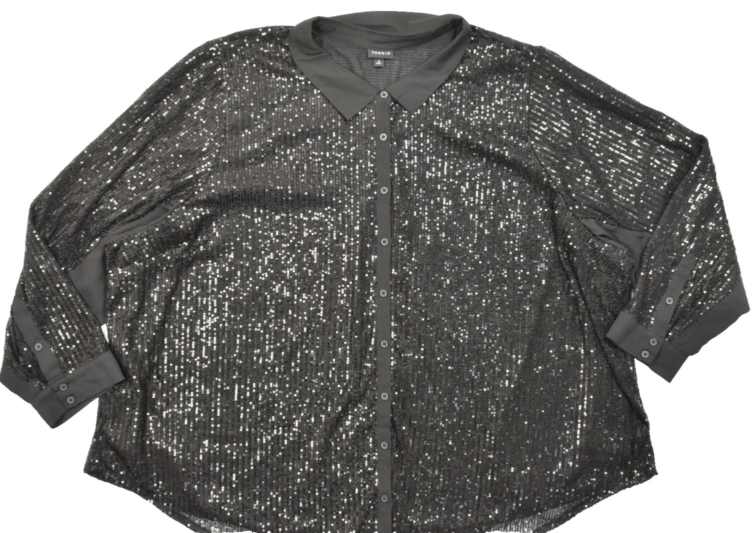 Torrid Plus Size 6 Black Sequin Button Down Shirt Long Sleeve Blouse Polyester