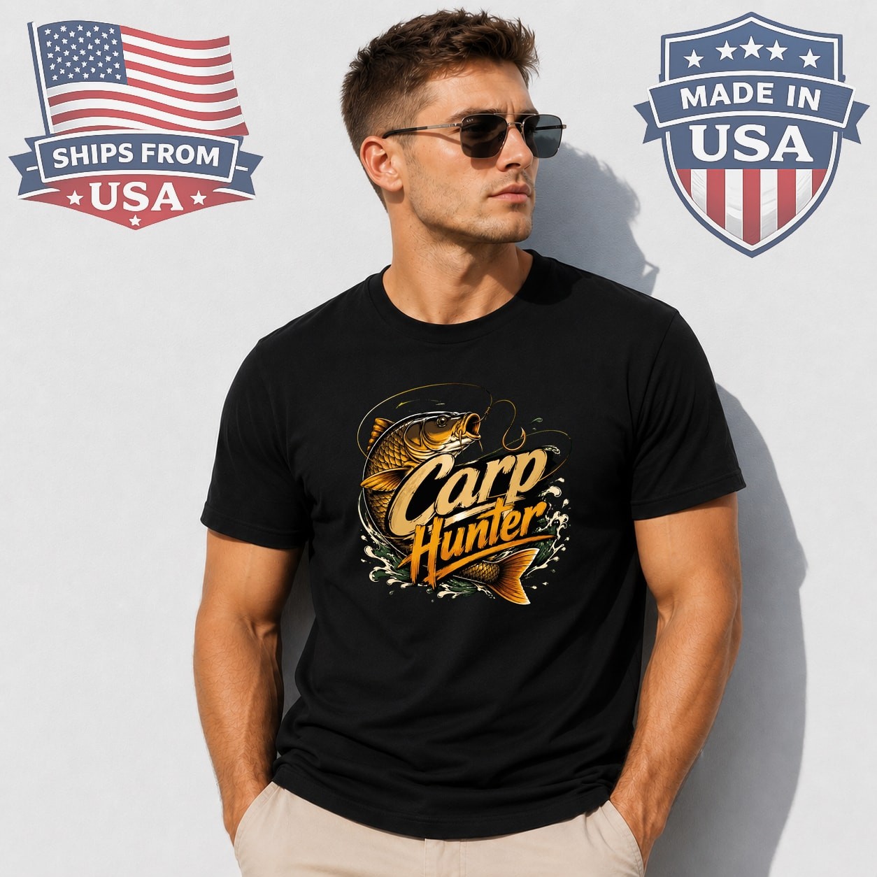 Carp Hunter Graphic T-Shirt Fishing Angler Design