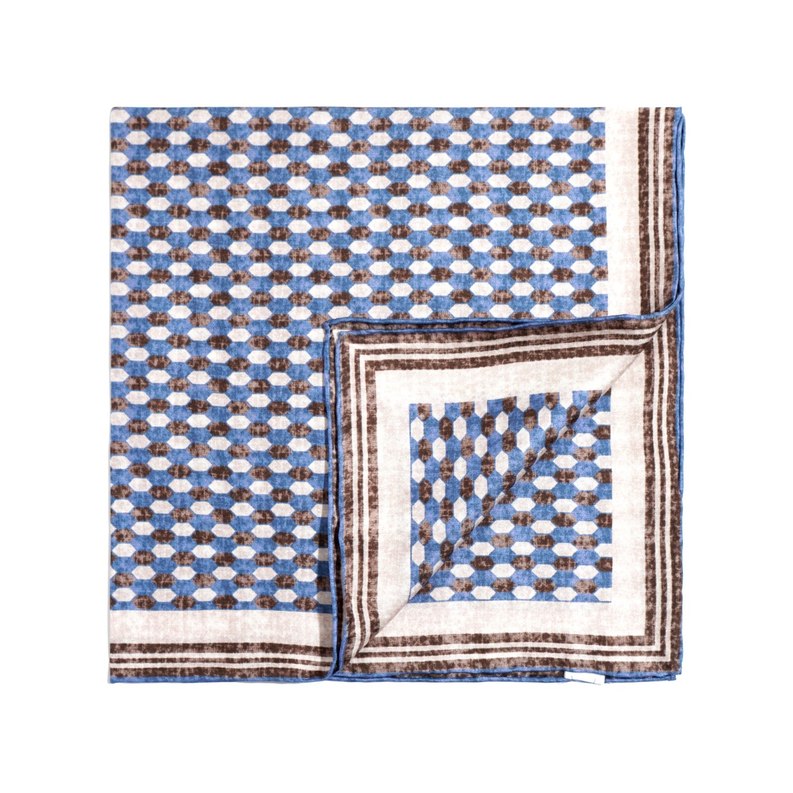 Men’s 100% Silk Twill Handkerchief Denim color &brown Pocket Square 21″ 53cm