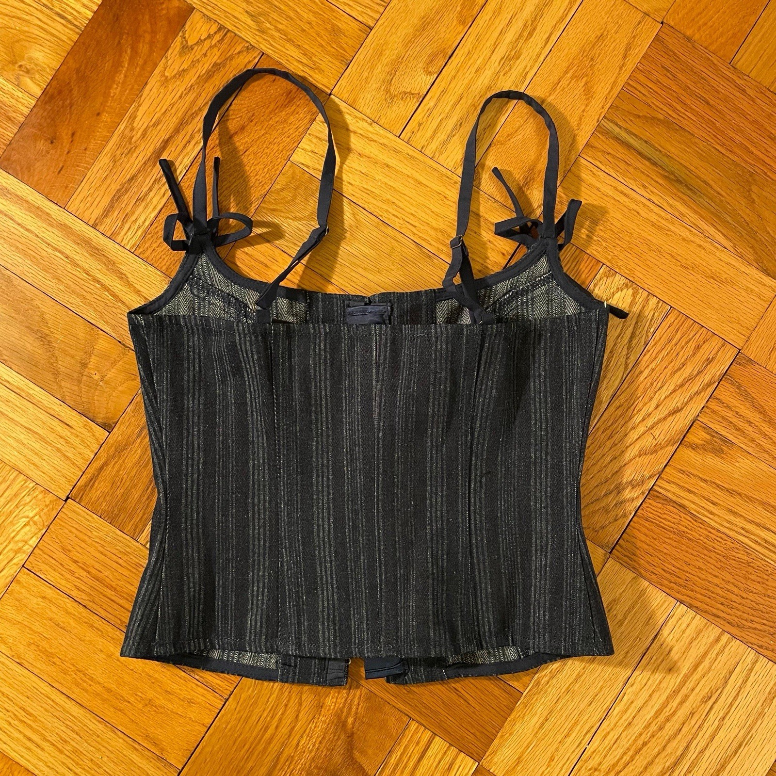 LIONESS Charismatic Denim Corset in Dark Pinstripe Size 0 NEW