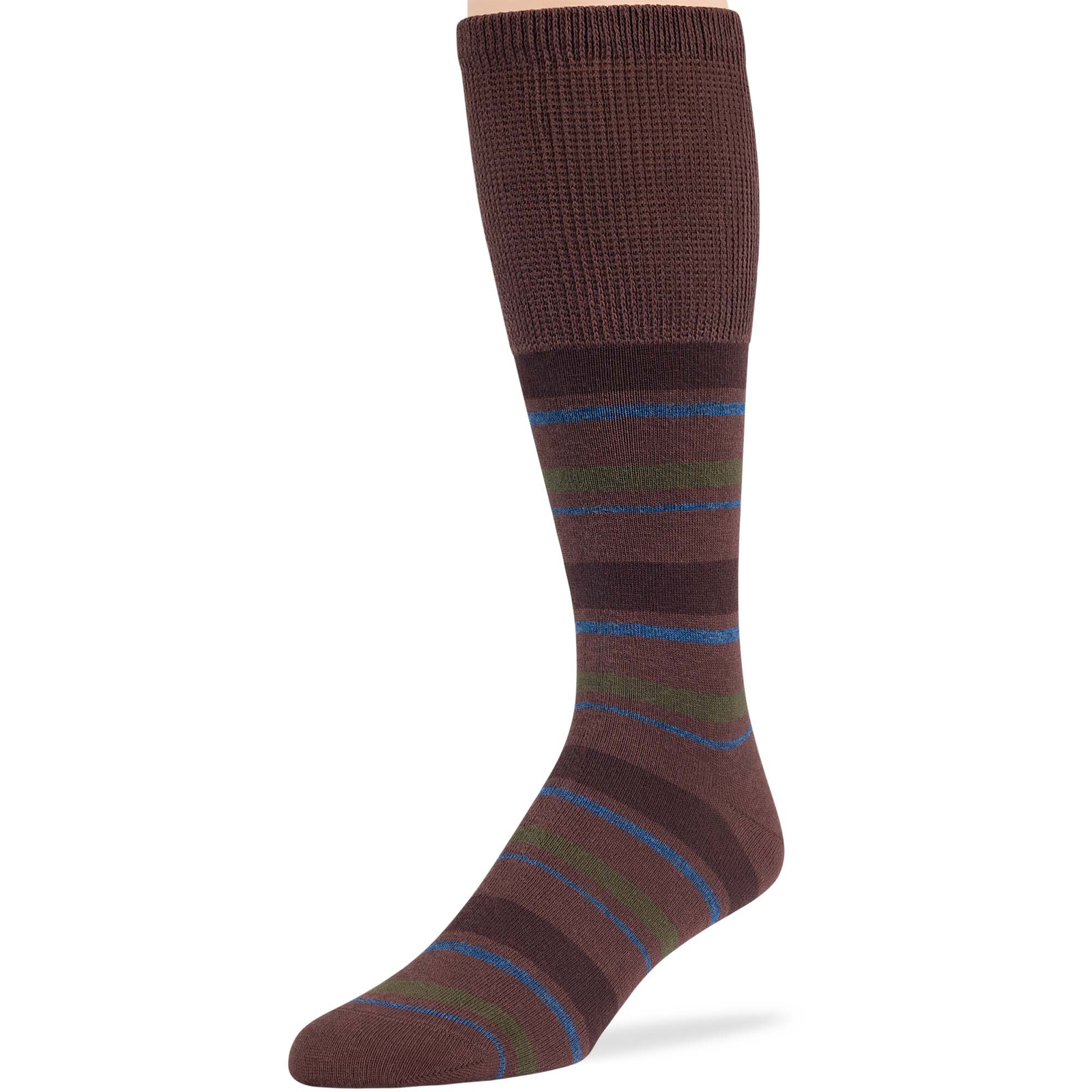 Men Diabetic Cotton Mid-Calf Socks 5 Pack XLarge Argyle Stripe Brown Denim Blue