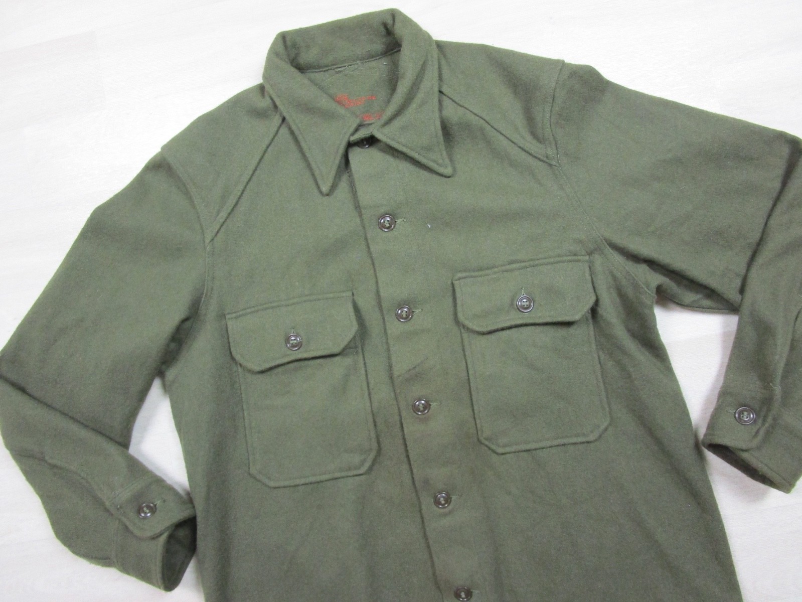Vintage 50s US Army OG-108 Wool Cold Weather Field Shirt (L) Korean War 1952