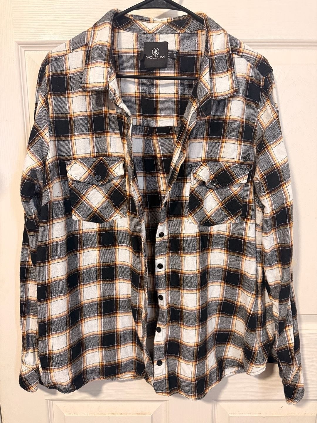Volcom Getting Radder Plaid Flannel Shirt in Black and Orange