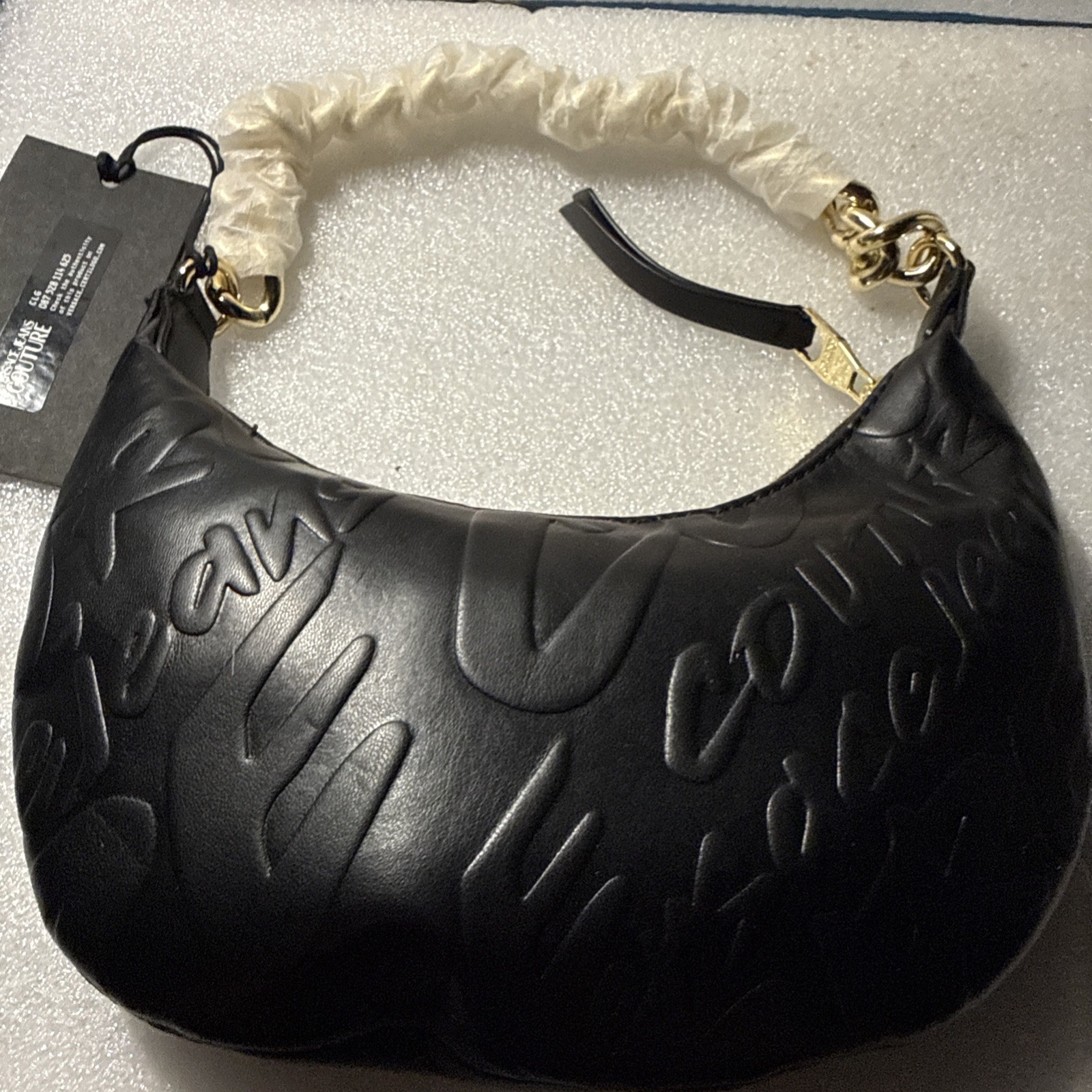 Versace Jeans Couture Shoulder Bag Black W9.1xH6.7″ Gold Chain Strap
