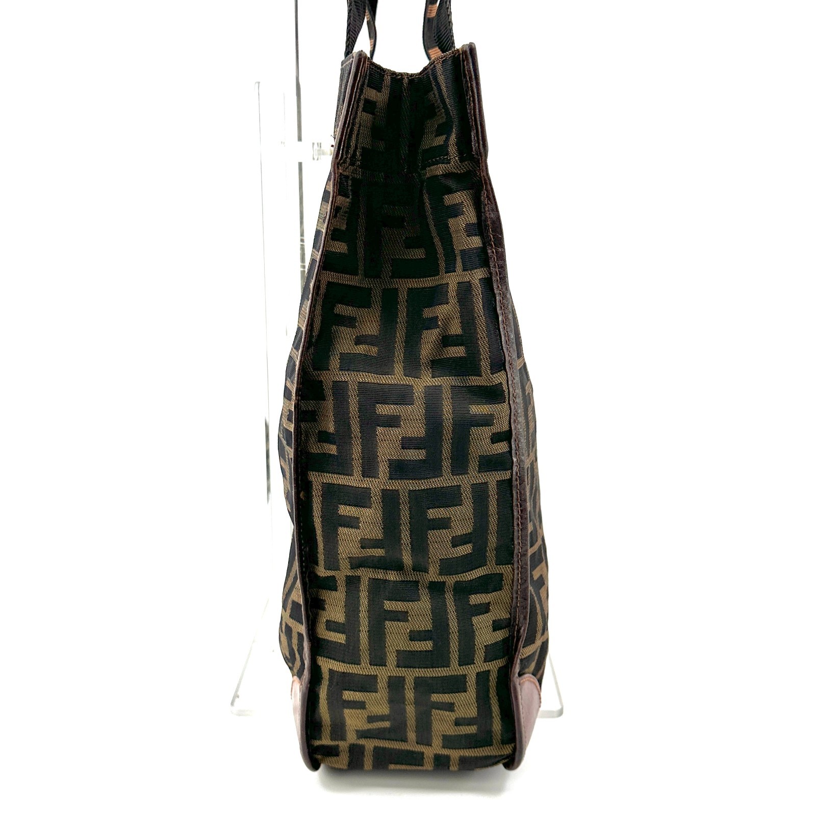 FENDI Zucca Print Tote Bag, Brown, Canvas, Nylon, Leather, Authentic