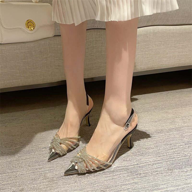 Women Pointed Toe Rhinestones Sandal Sexy Pumps High Heels Stilettos Party Shoes