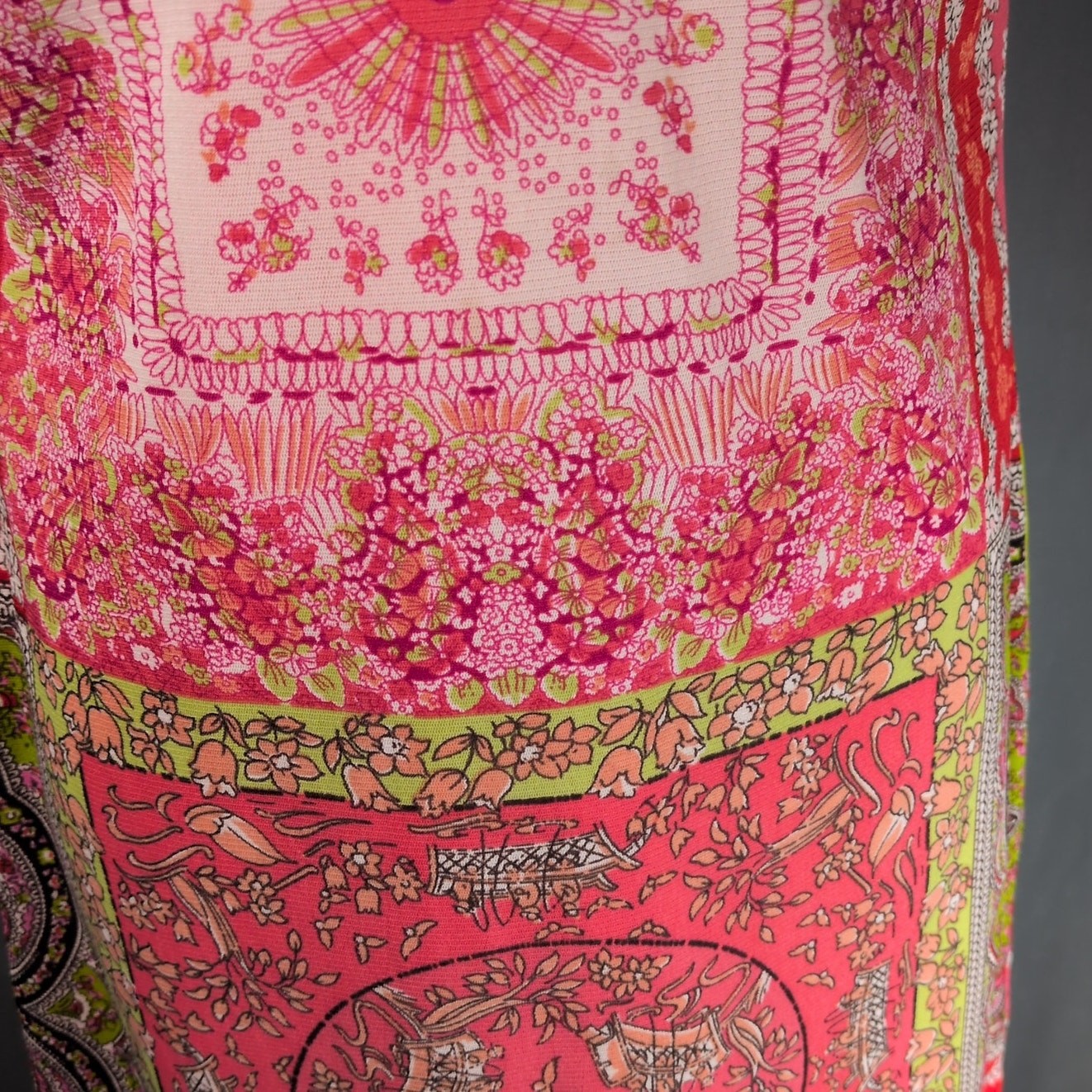 Vintage Y2K Xhilaration Sequin Surplice V-Neck Pink Multi Pattern Dress Sz Large